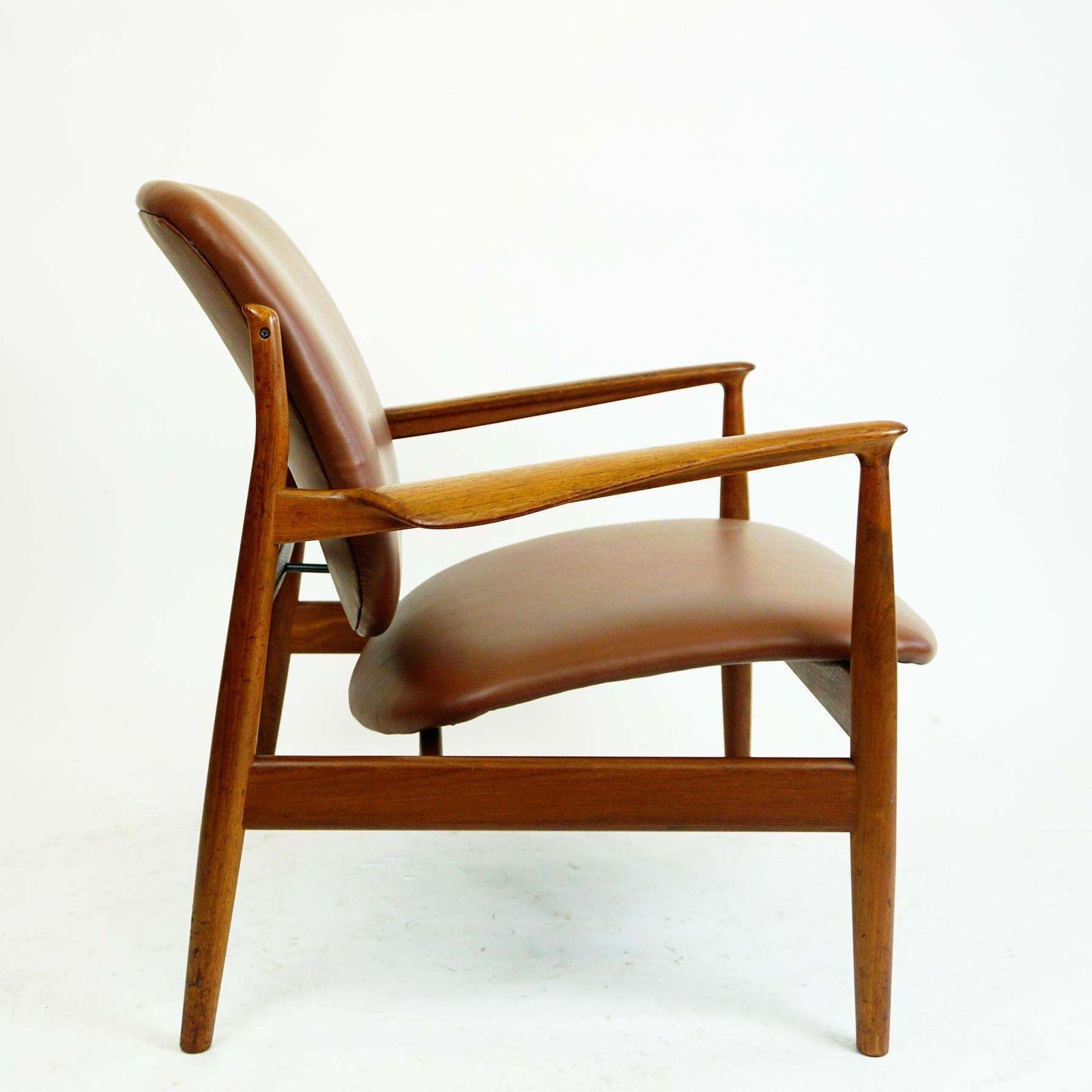 Danish Modern Teak And Brown Leather Loungechair By Finn Juhl For France And Son photo for sale