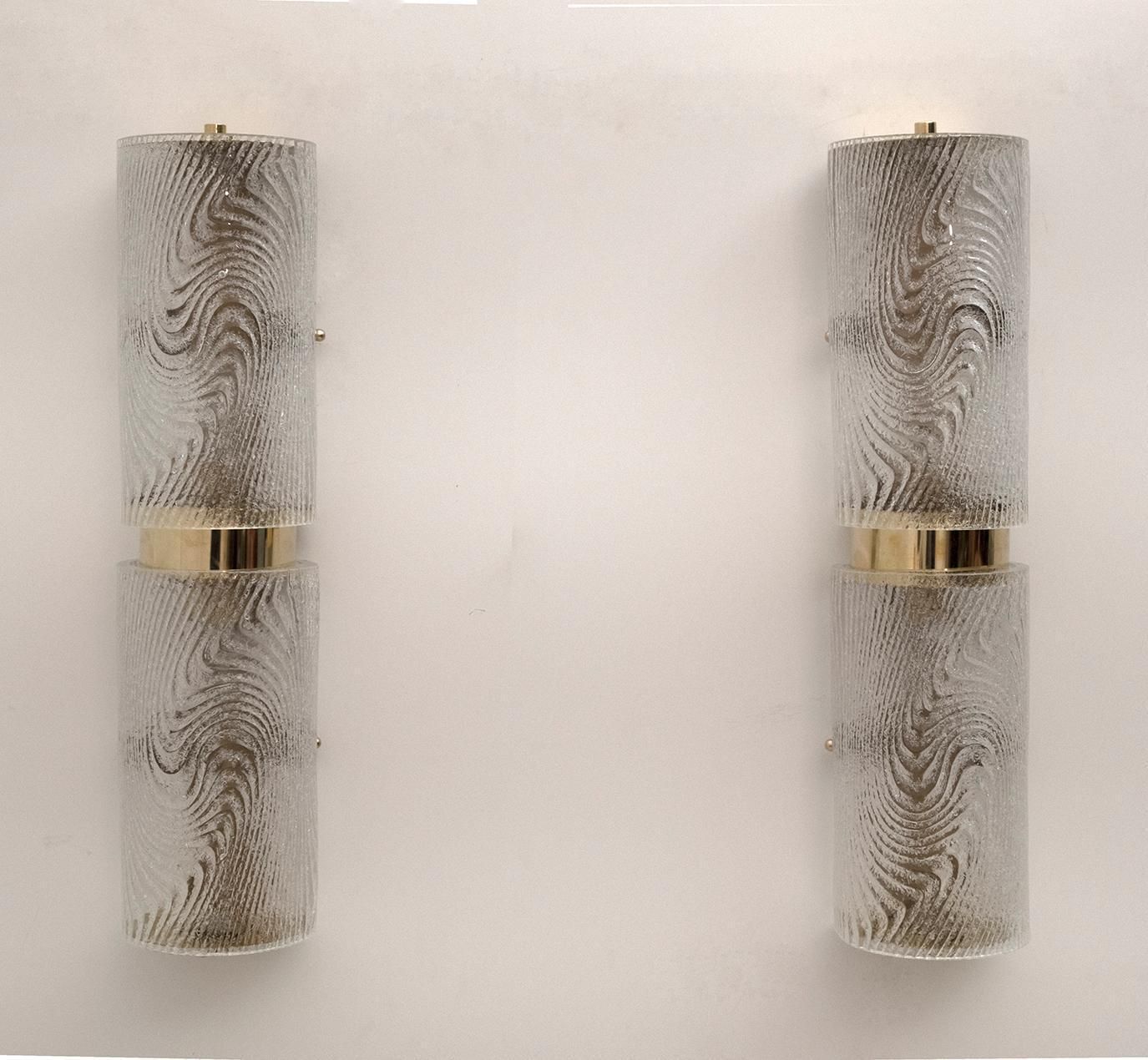 Pair Of Modern Italian Murano Glass And Brass Wall Sconces "Corteccia," 80s photo Lighting