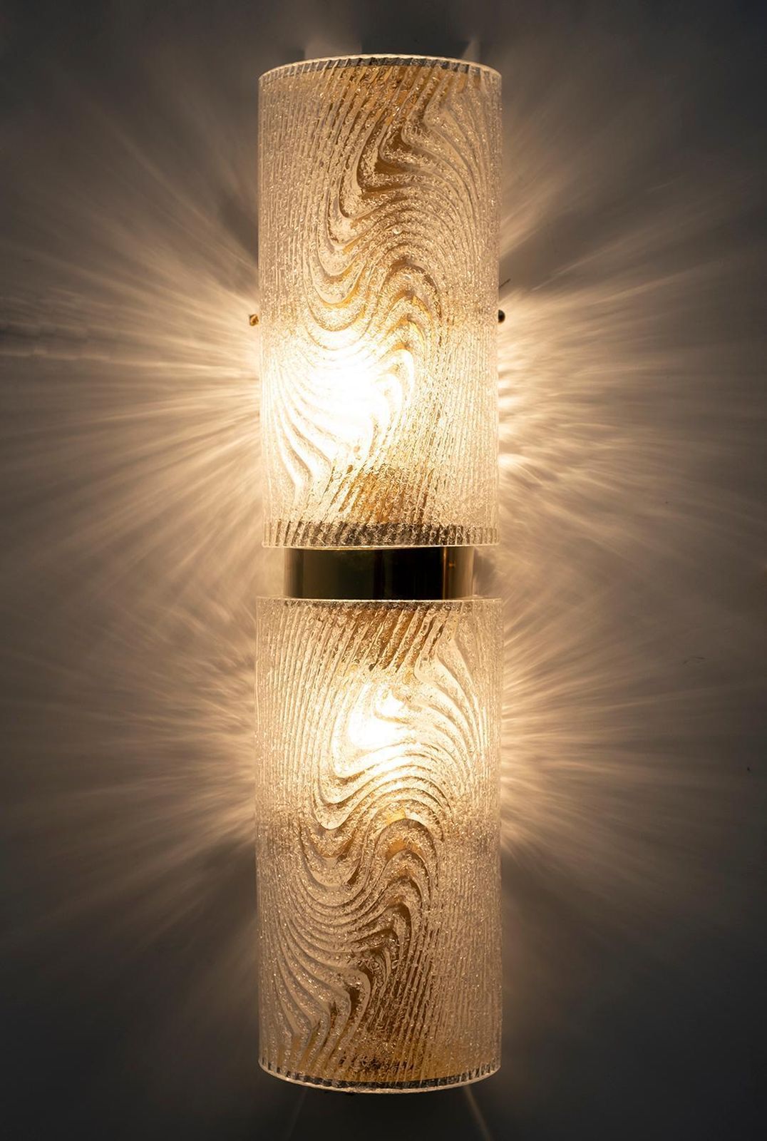Pair Of Modern Italian Murano Glass And Brass Wall Sconces "Corteccia," 80s photo buy