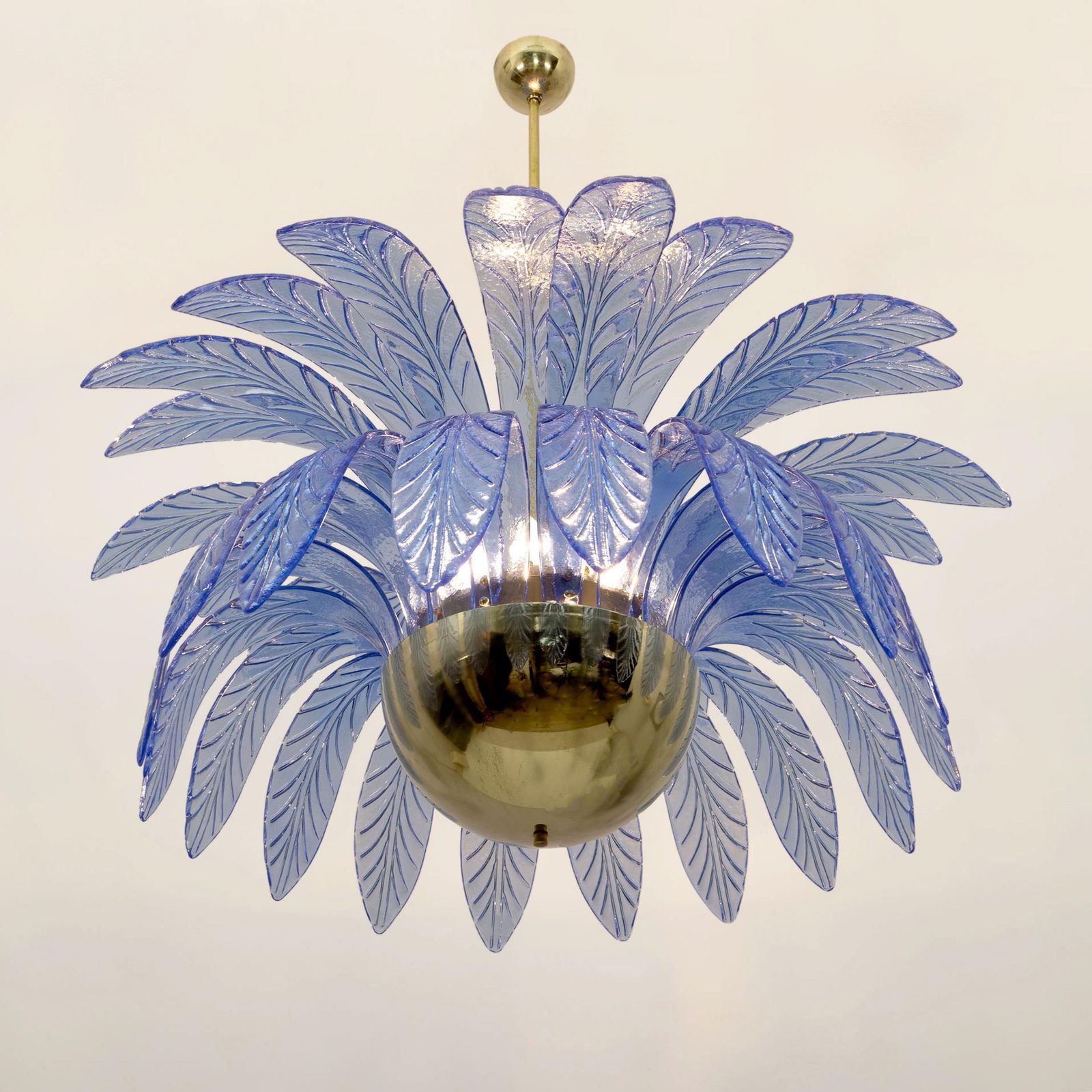 Pair Of Mid Century Modern Palm Leaves Big Chandelier Murano Glass And Brass photo furniture