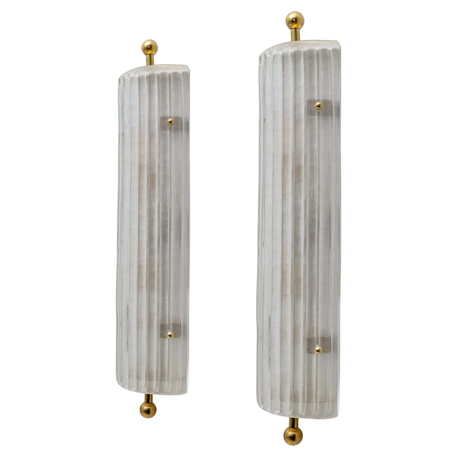 Pair Of Art Dèco Style Italian Murano Glass And Brass Sconces