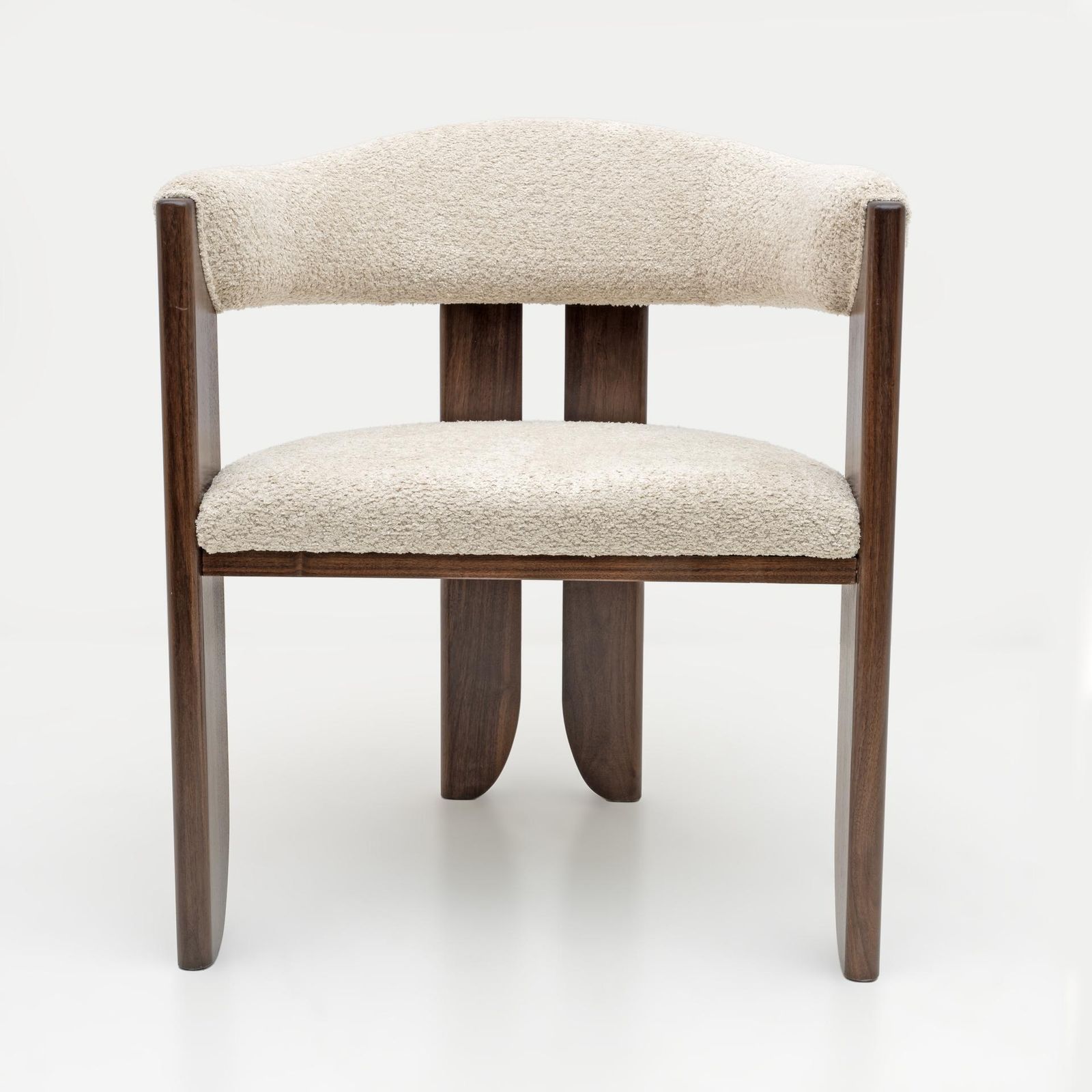 Eight Mid Century Modern Italian Bouclè And Walnut Dining Chairs, 1970s photo Furniture