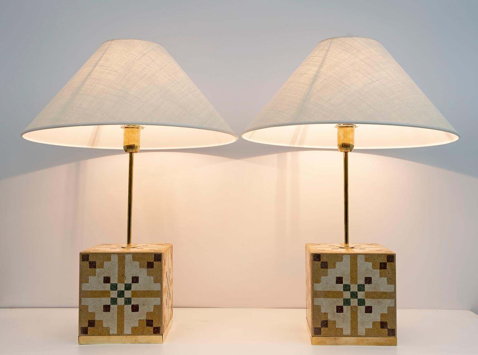 Pair Of Liberty Era Italian Cementite Table Lamps photo for sale