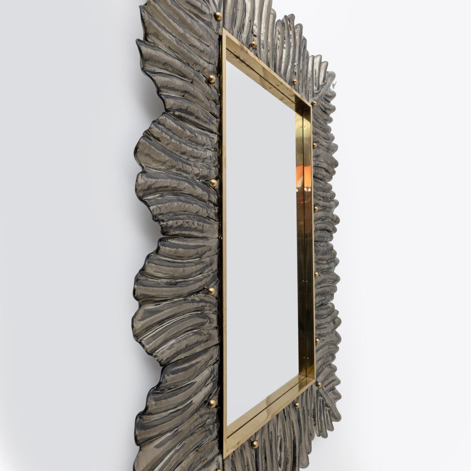 Mid Century Modern Italian Brass And Leaves Murano Glass Wall Mirror photo 3860.0