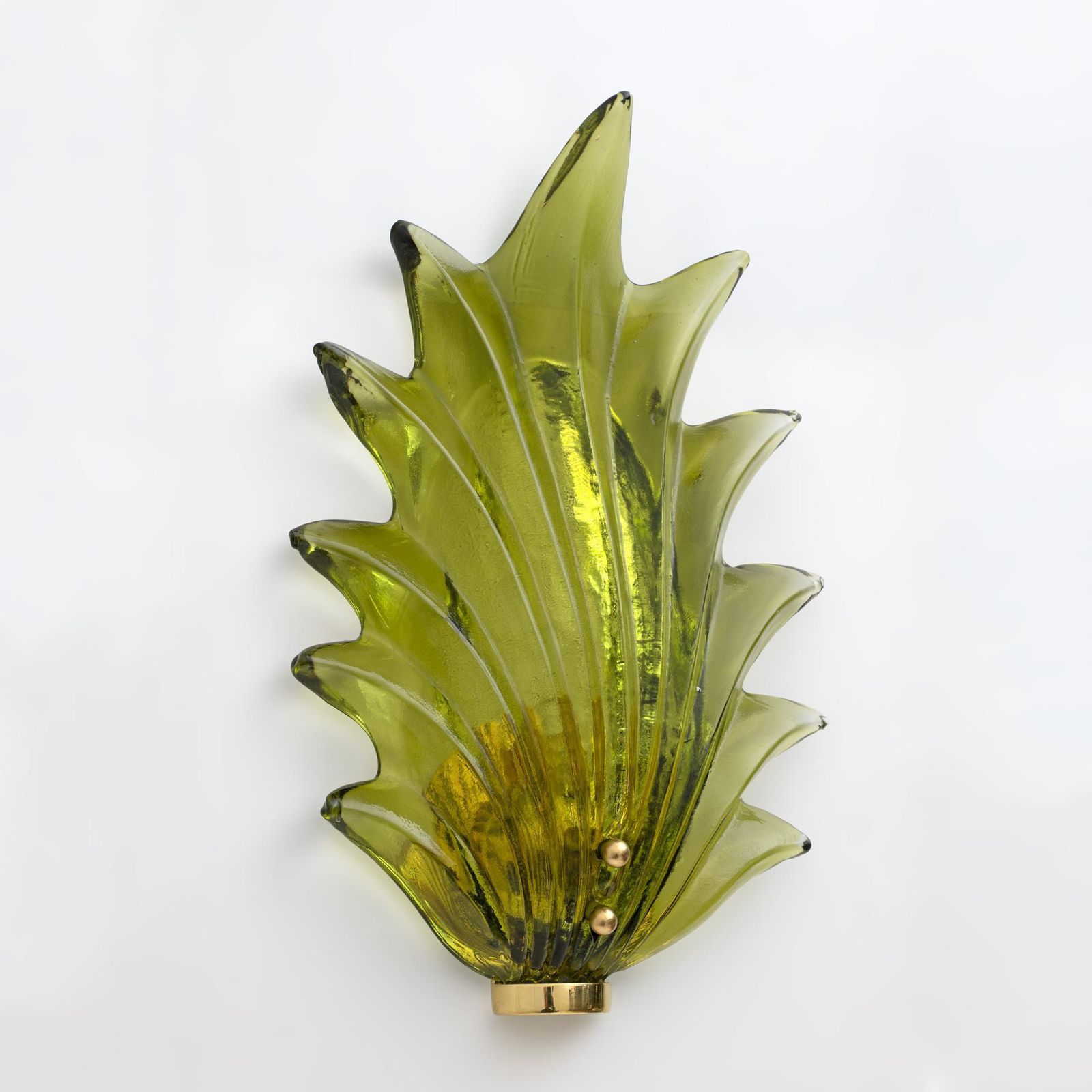 Pair Barovier & Toso Style Modern Italian Murano Glass Leaf Sconces, 1980s photo buy