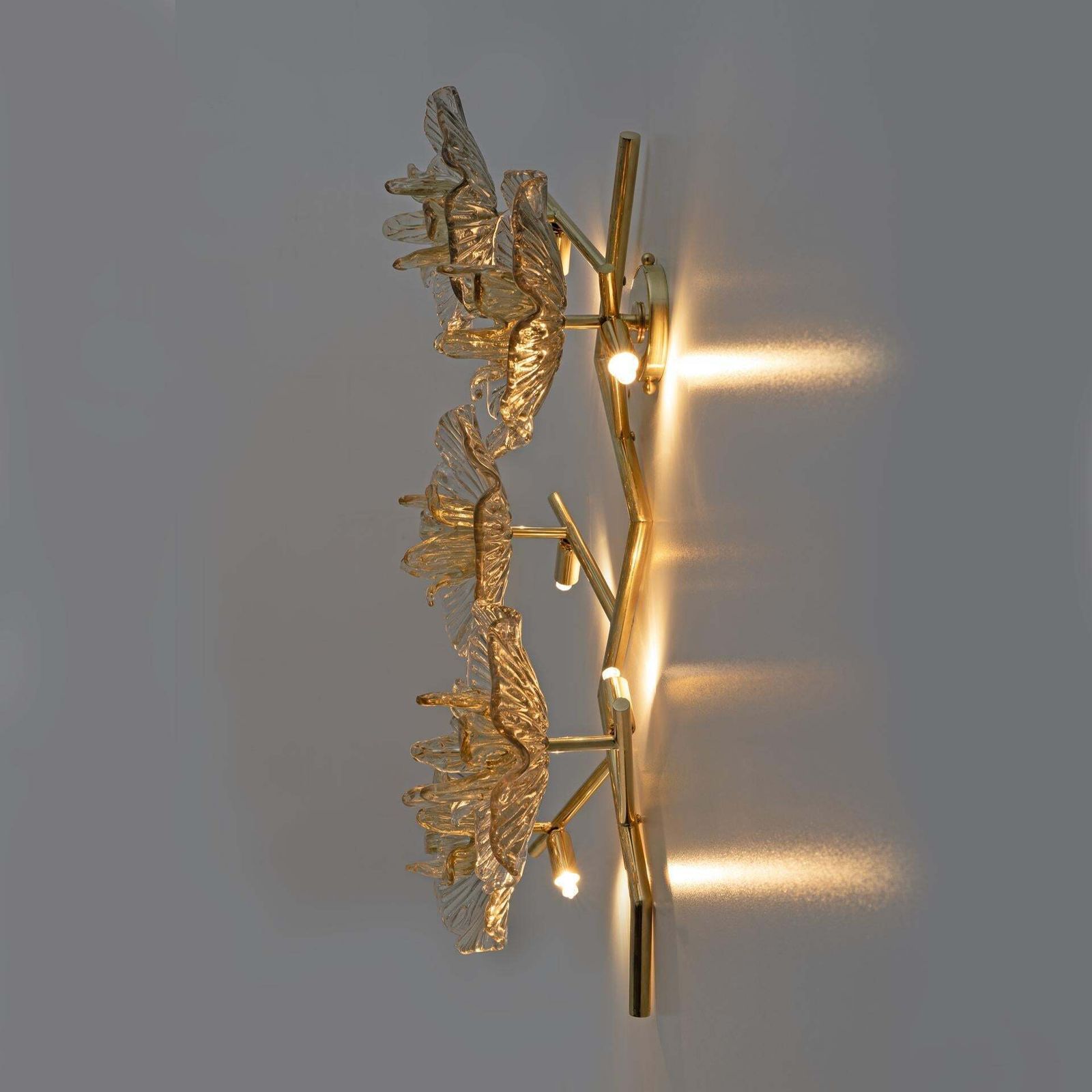 4889.0 Pair Of Modern Italian Murano Glass And Brass Flowers Wall Lamps photo