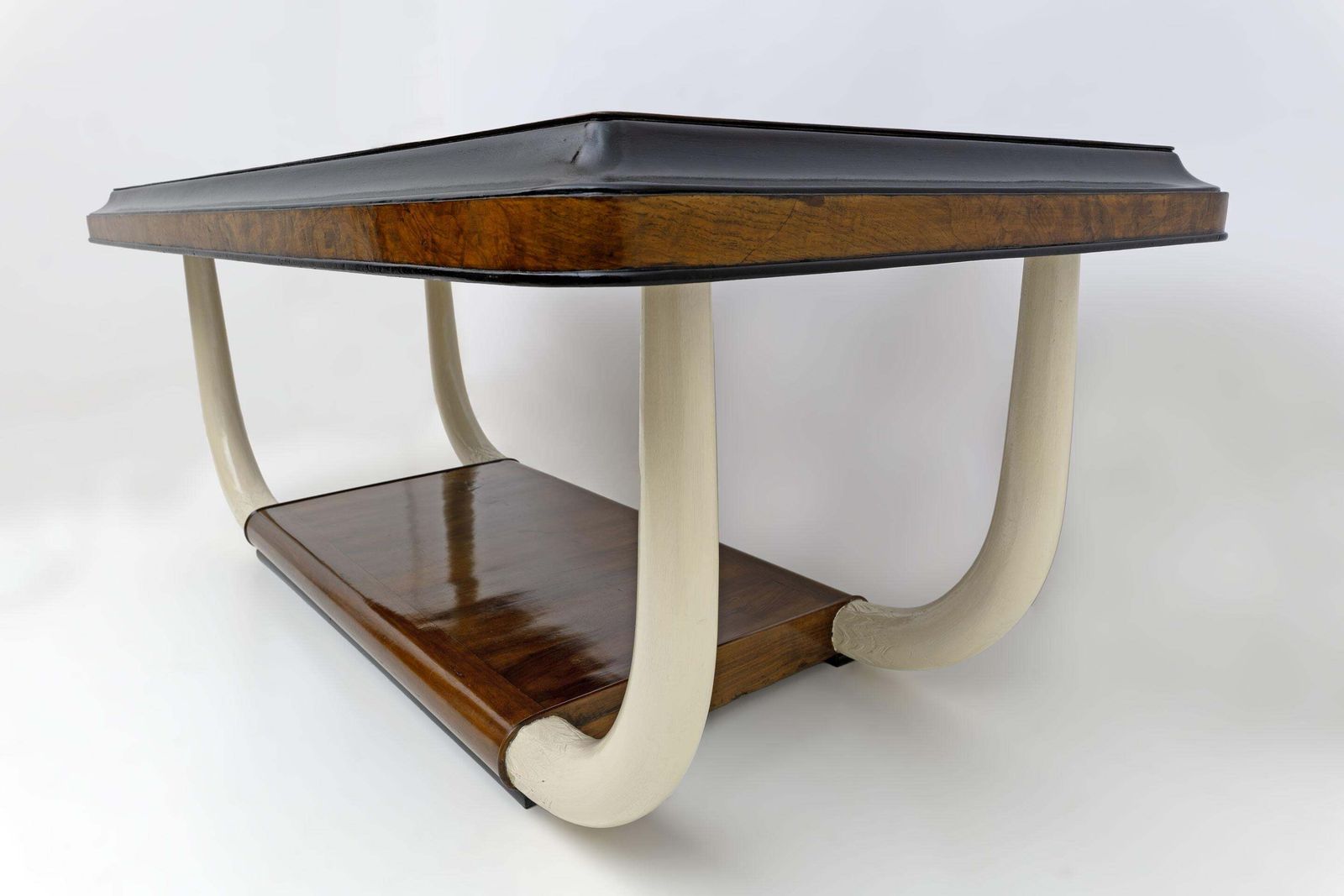 Art Deco Italian Walnut And Top Glass Table With Elephant Tusk Legs, 30s photo furniture