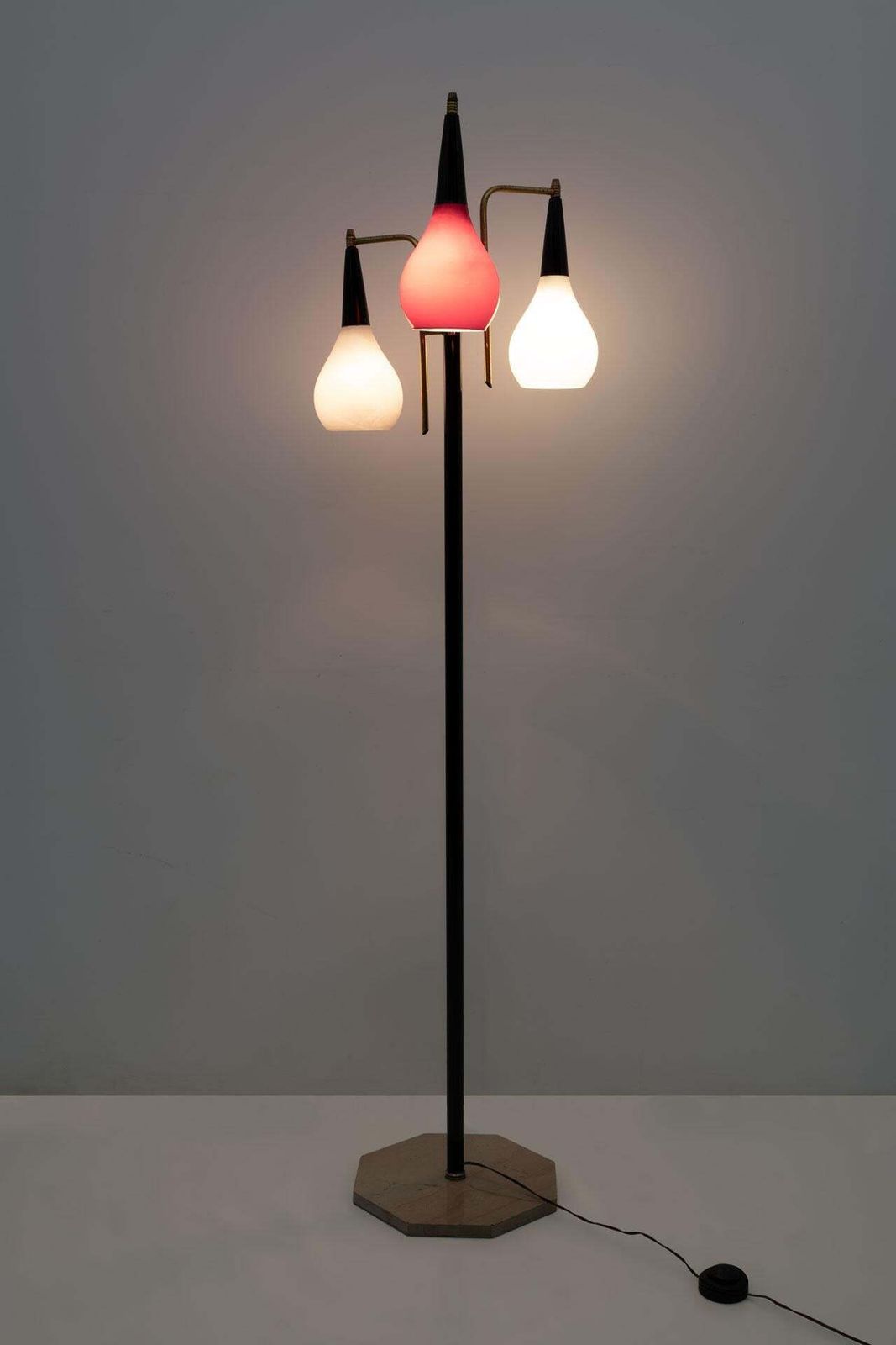 Stilnovo Mid Century Modern Italian Brass And Colored Glass Floor Lamp, 1950s photo furniture