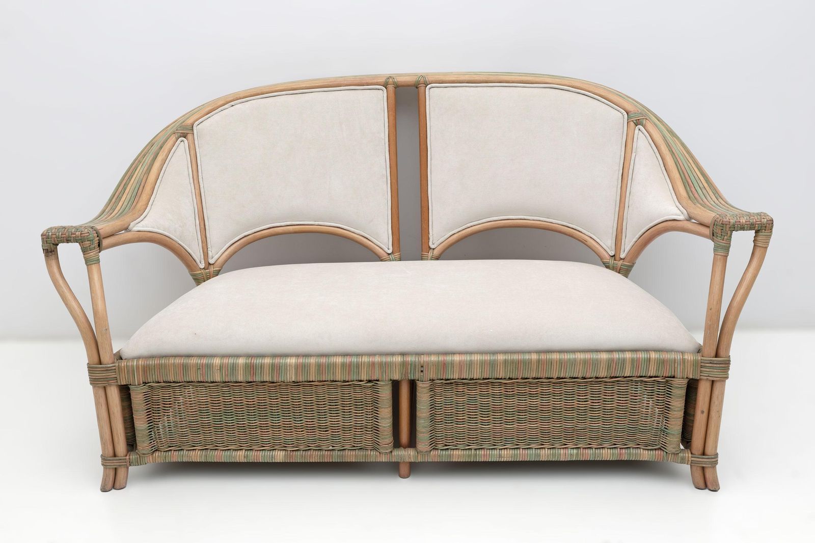 Mid Century Modern Italian Rattan And Wicker Two Armchairs And Sofa, 1970s photo for sale