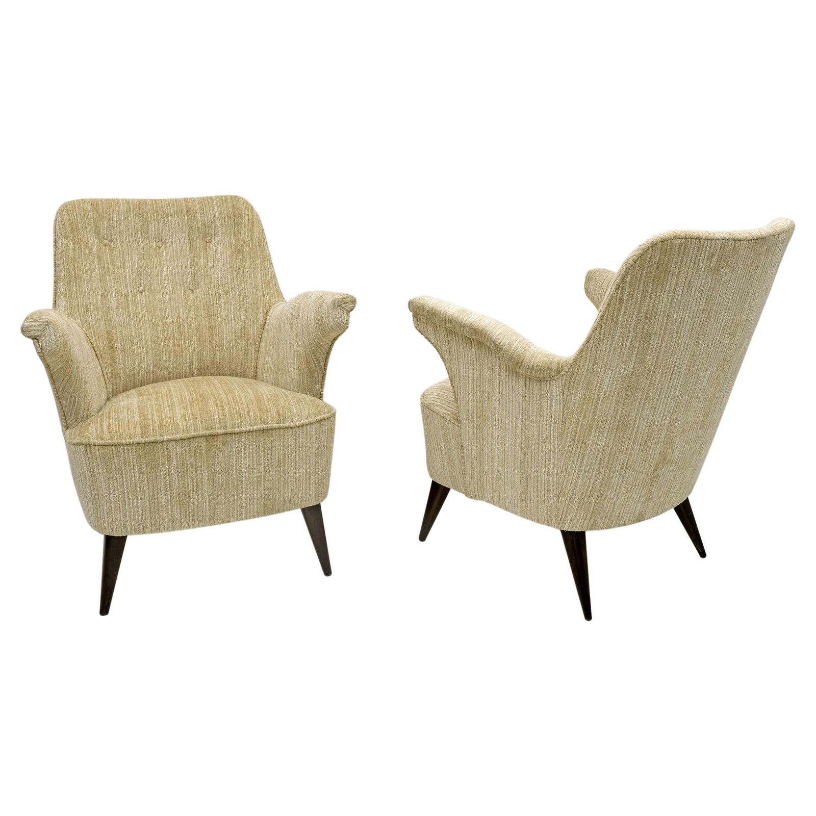 Pair Of Nino Zoncada Mid Century Modern Chenille Velvet By Cassina Armchairs 50s