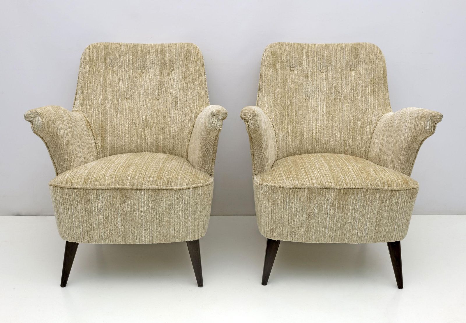 Pair Of Nino Zoncada Mid Century Modern Chenille Velvet By Cassina Armchairs 50s photo for sale