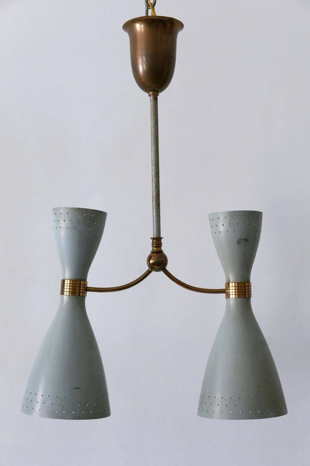 Rare Mid Century Modern Two Armed Diabolo Pendant Lamp Or Chandelier Italy 1950s photo buy