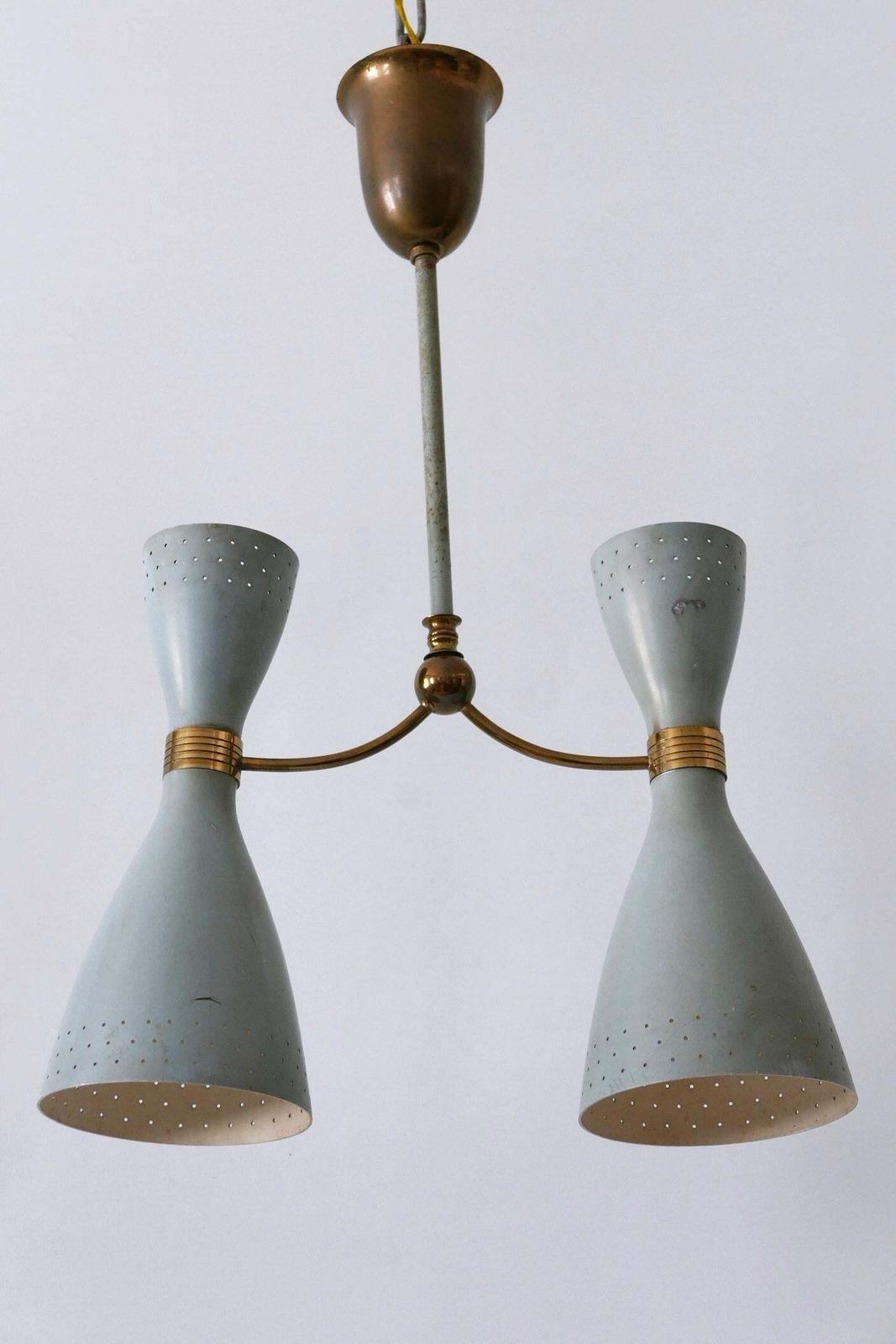 photo vinterior Rare Mid Century Modern Two Armed Diabolo Pendant Lamp Or Chandelier Italy 1950s