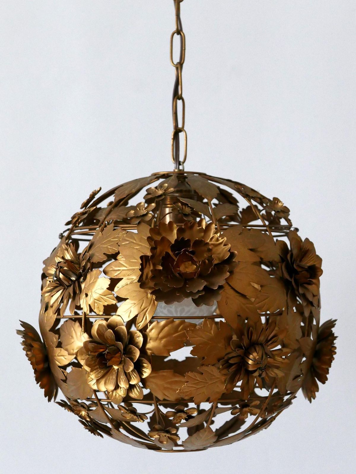 Rare & Gorgeous Mid Century Modern Metal Floral Pendant Lamp, Germany, 1960s photo for sale