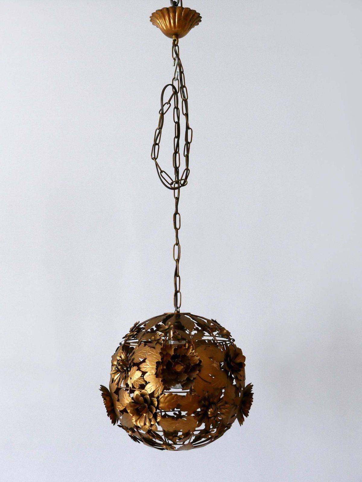 Rare & Gorgeous Mid Century Modern Metal Floral Pendant Lamp, Germany, 1960s photo 2144.0