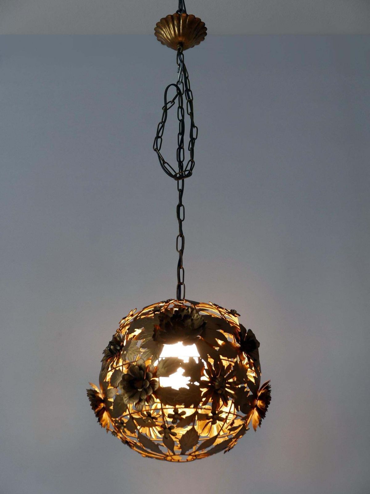 Rare & Gorgeous Mid Century Modern Metal Floral Pendant Lamp, Germany, 1960s photo buy