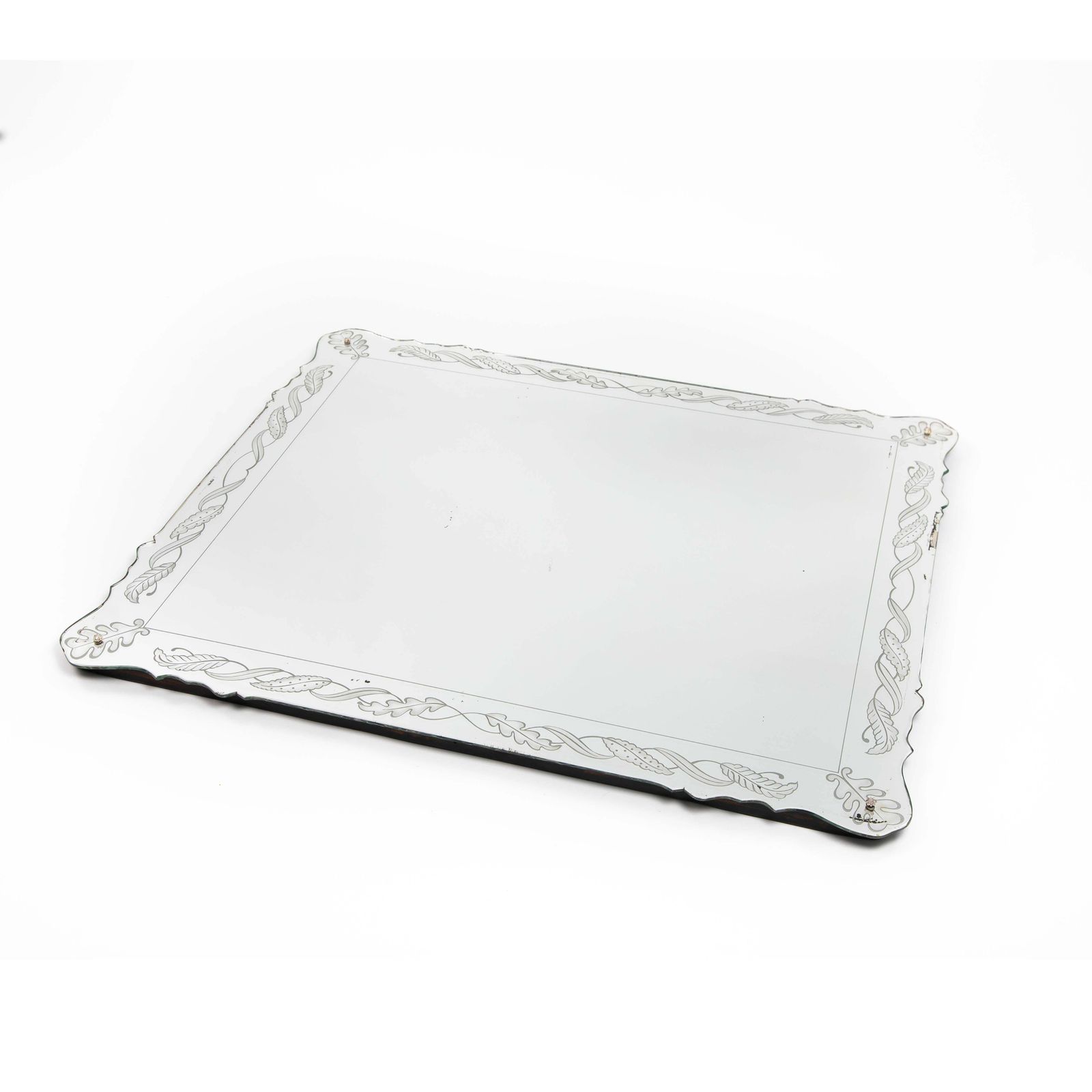 Rectangular Italian Mid Century Cristal Mirror With Stylized Decoration 1950s photo furniture