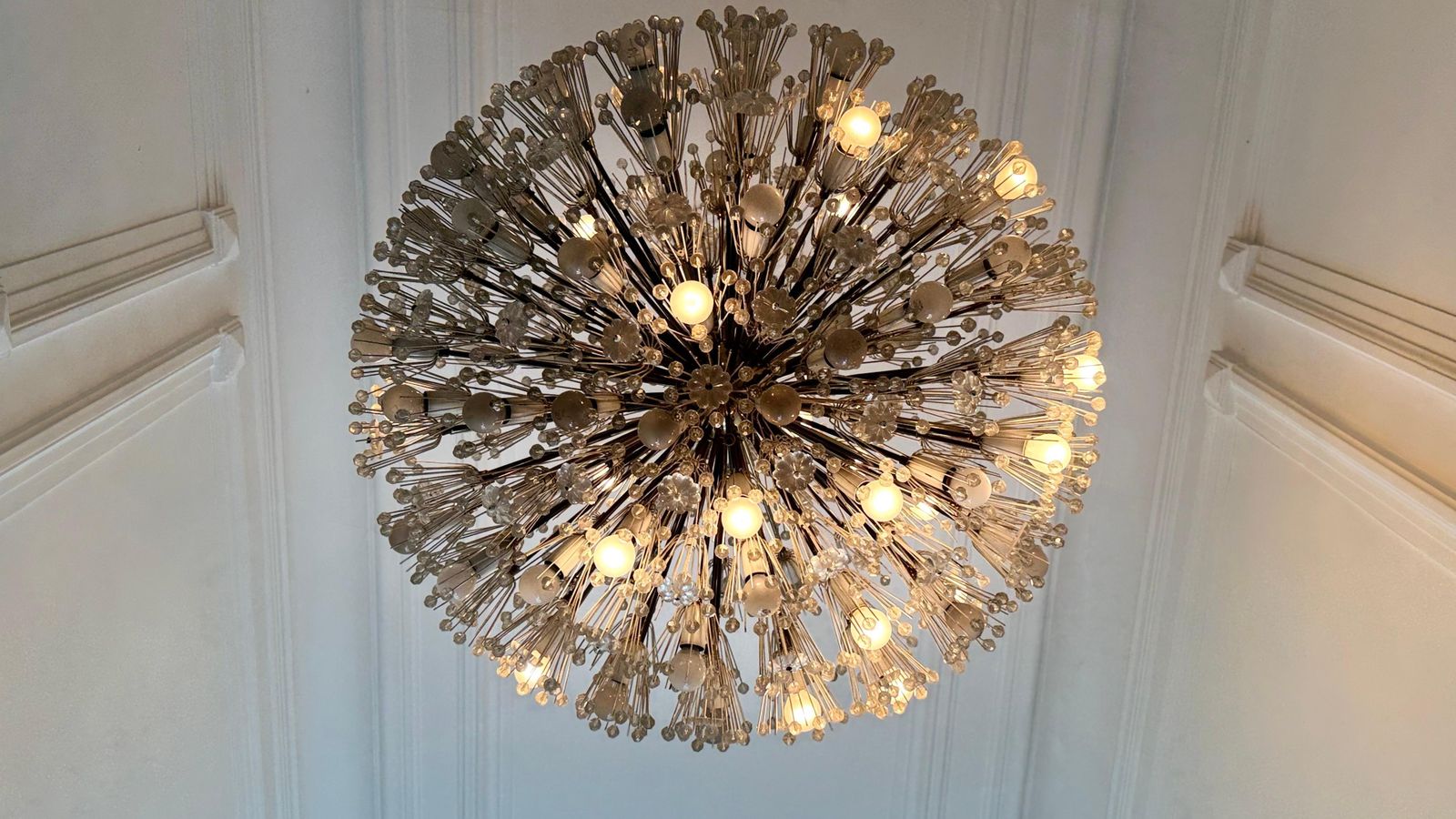 photo furniture Large Oval Stejnar Flower Glass & Brass Chandelier, Austria, 1950s