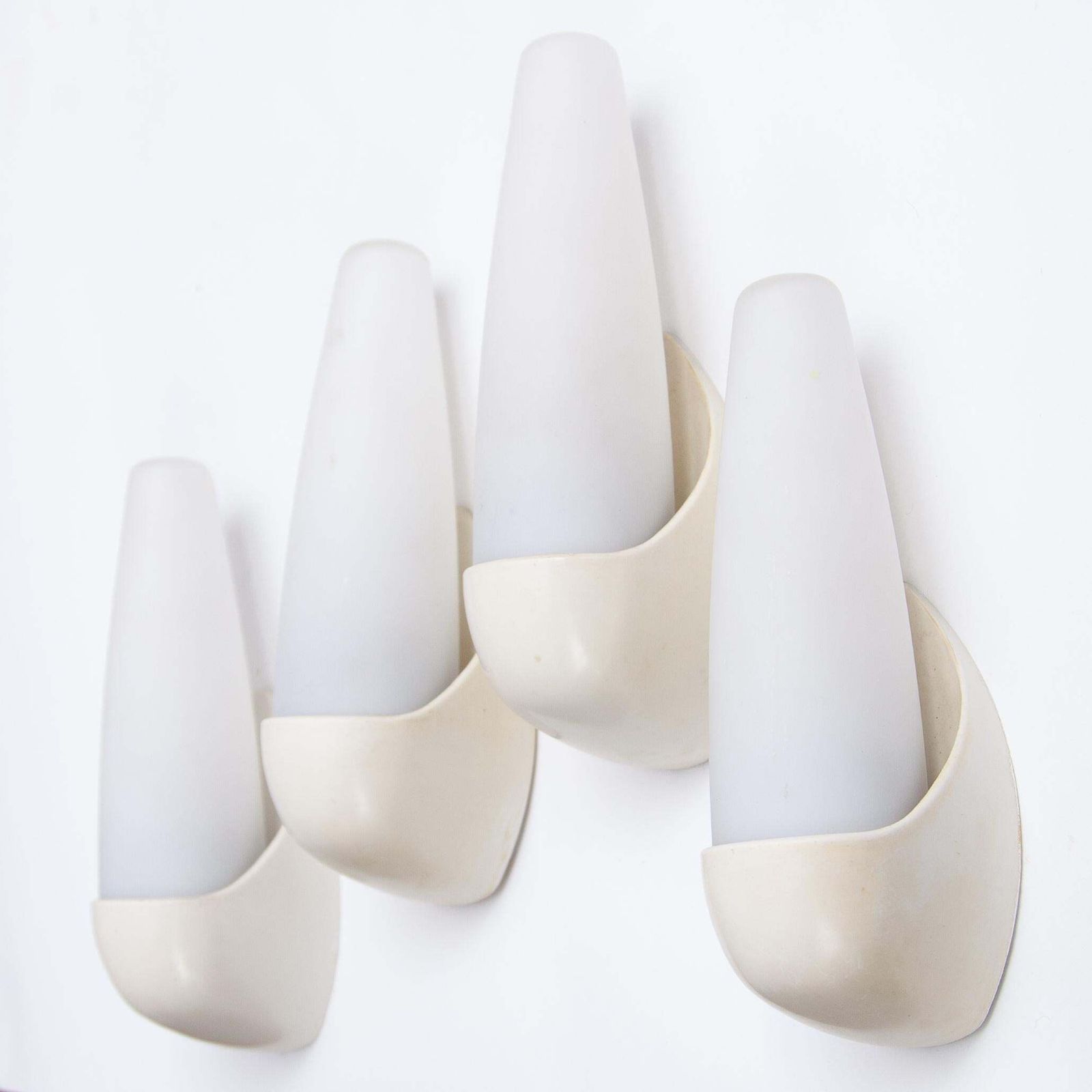 Set Of Four White Bakelite And Opal Glass Bo Niko Wall Lights  1930s photo buy
