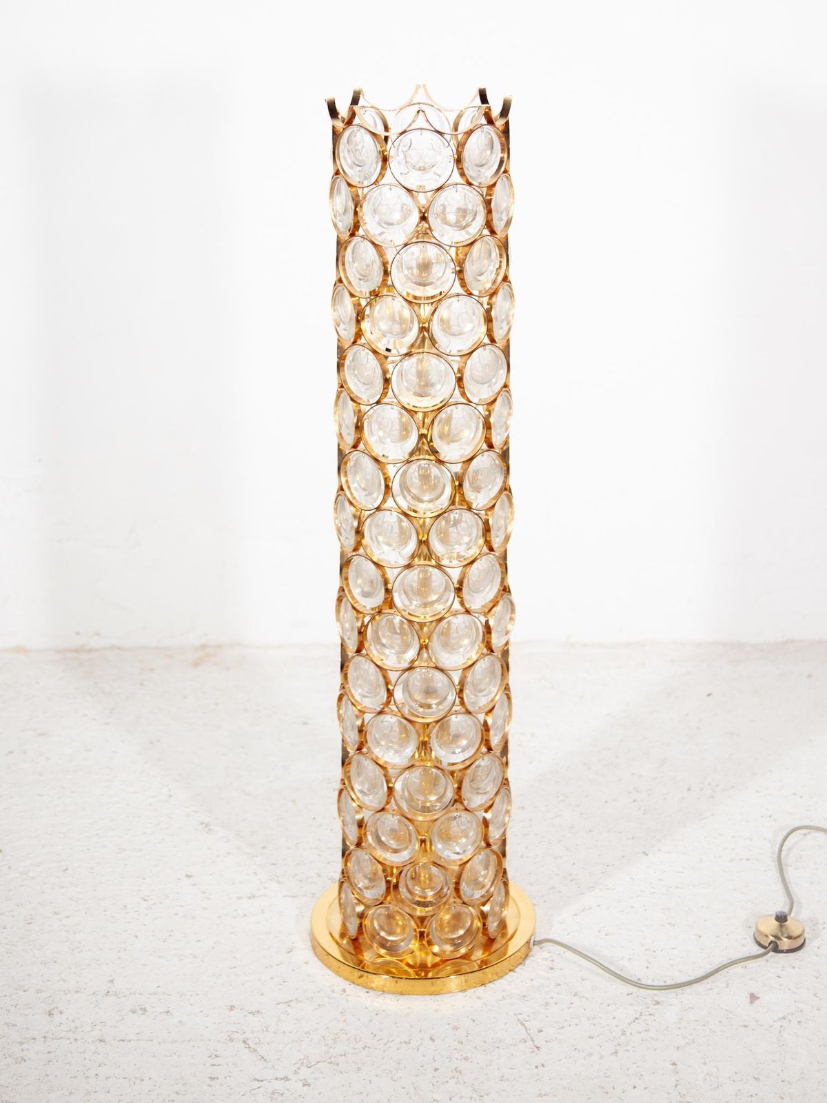 Palwa Round Crystal, Gilt Large Floor Lamp, 1970s, Germany photo furniture