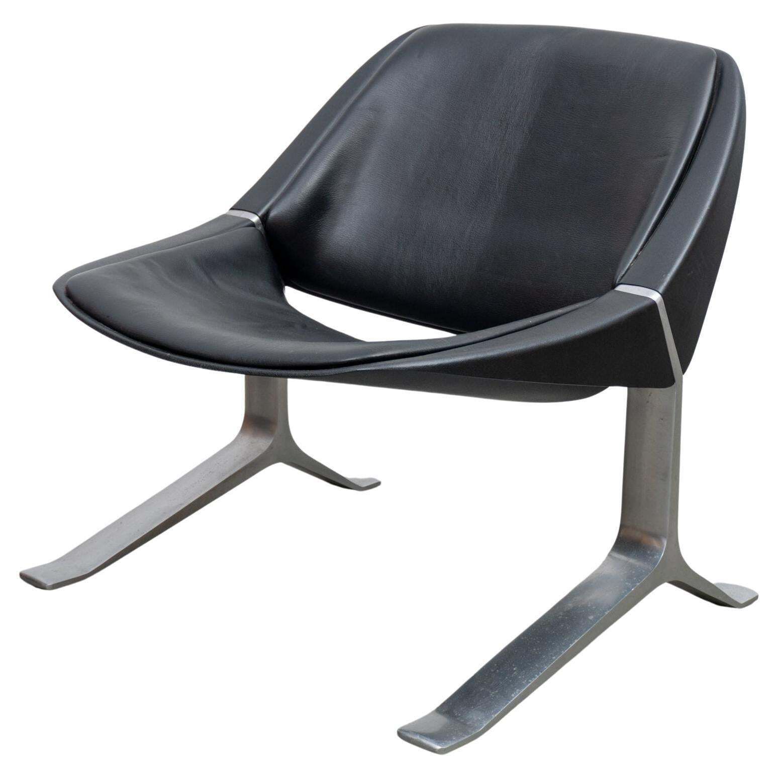 Pair Of Knut Hesterberg Lounge Black And Chrome Club Arm Chairs, Germany 1971