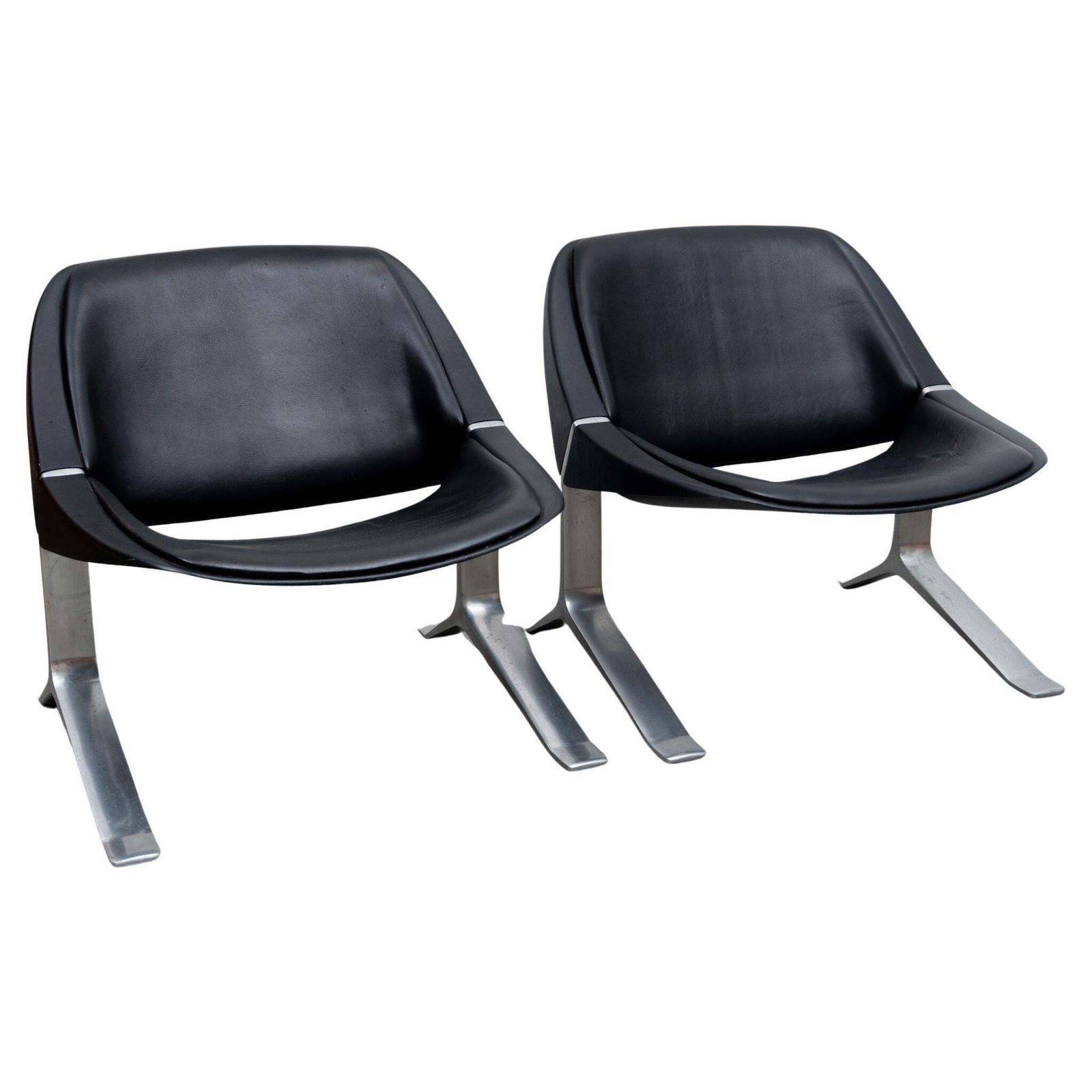 Pair Of Knut Hesterberg Lounge Black And Chrome Club Arm Chairs, Germany 1971 photo for sale