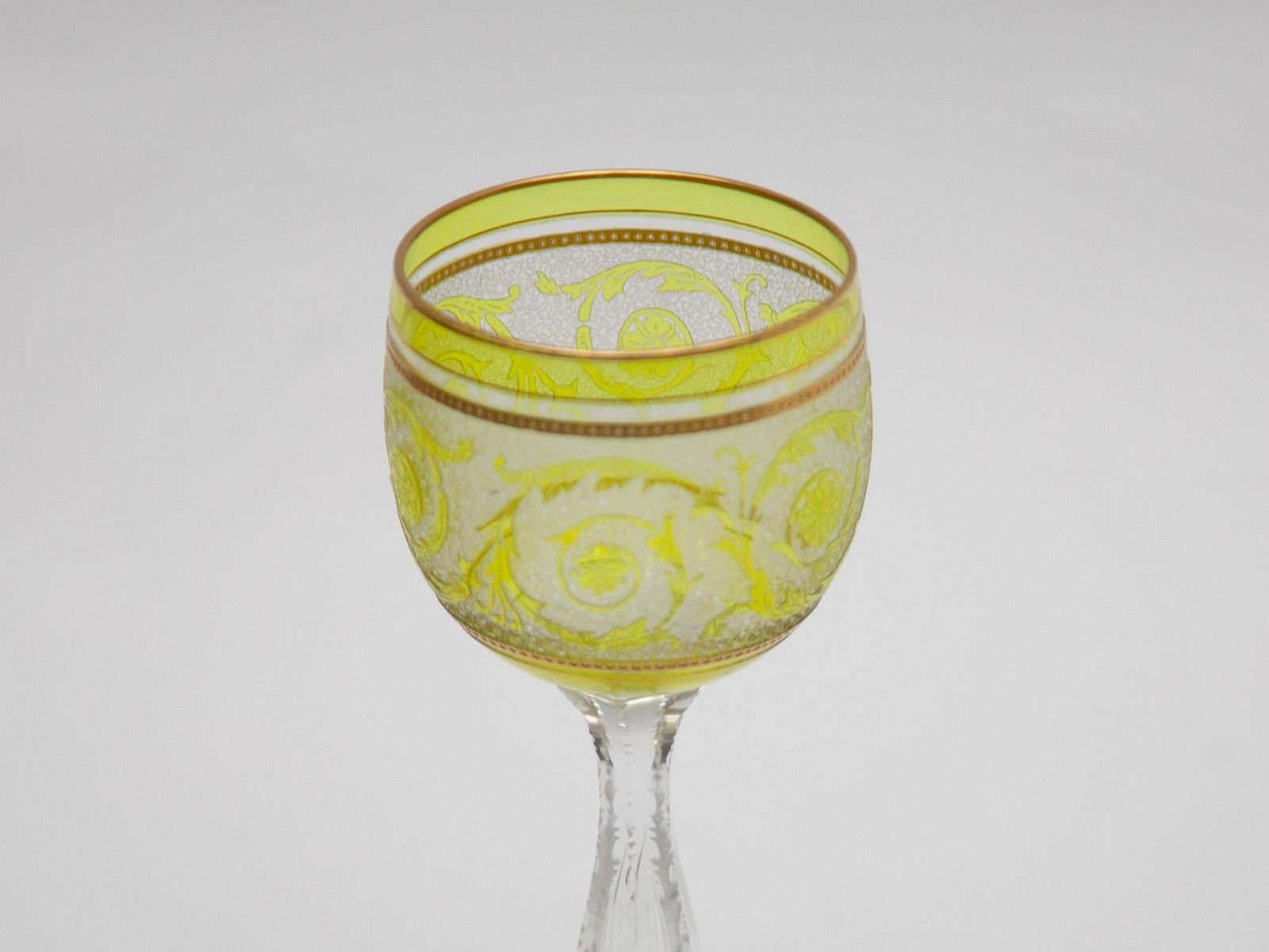Set Of Six Saint Louis, Thistle Engraving Green Wine Glasses, 1910, France photo Home Decor