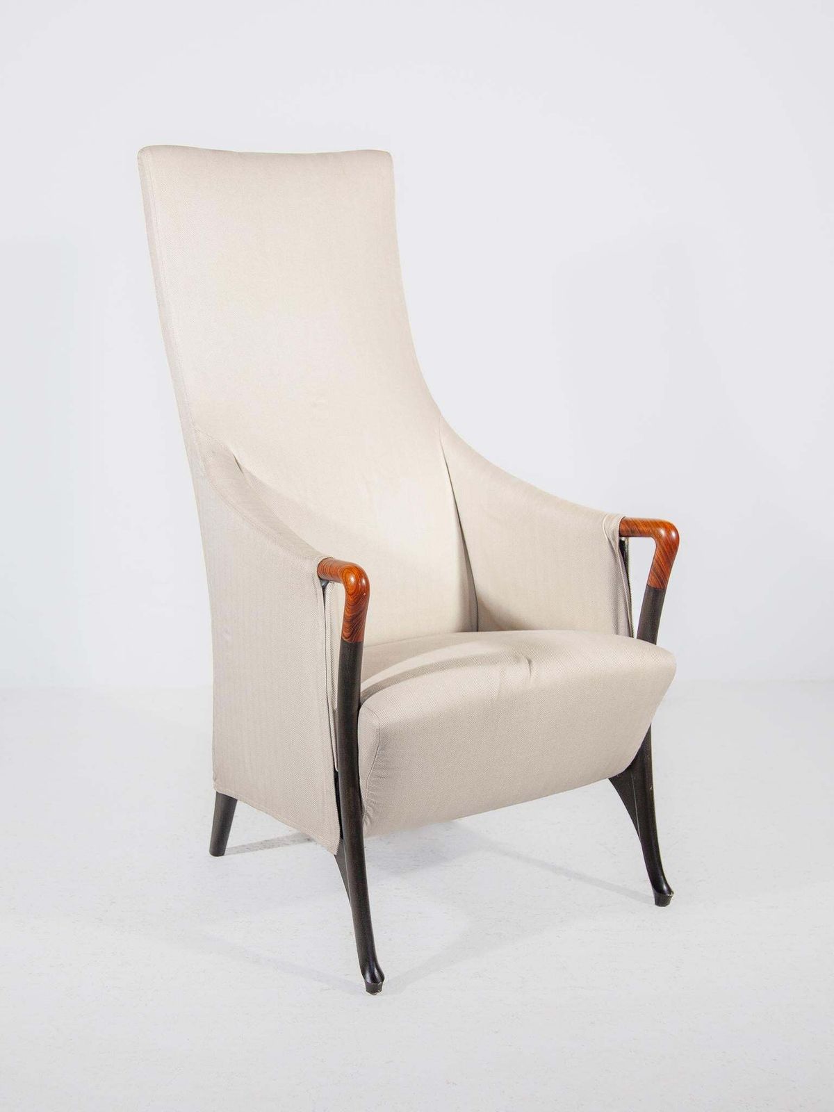 Set Of Two Highback Lounge Chairs And Footstool By Umberto Asnago, 1980 photo for sale