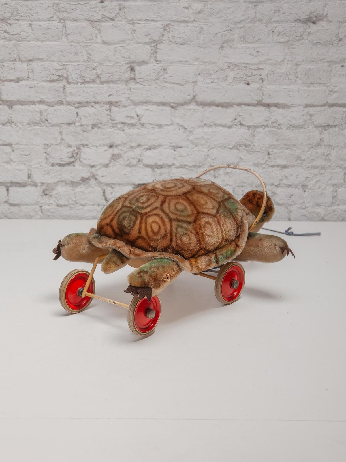 Children Steiff Large Plush Turtle Toy With Glass Button Eyes 1960s And Wheels photo 958.0