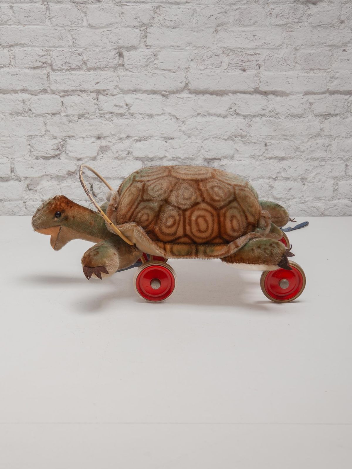 Children Steiff Large Plush Turtle Toy With Glass Button Eyes 1960s And Wheels photo buy