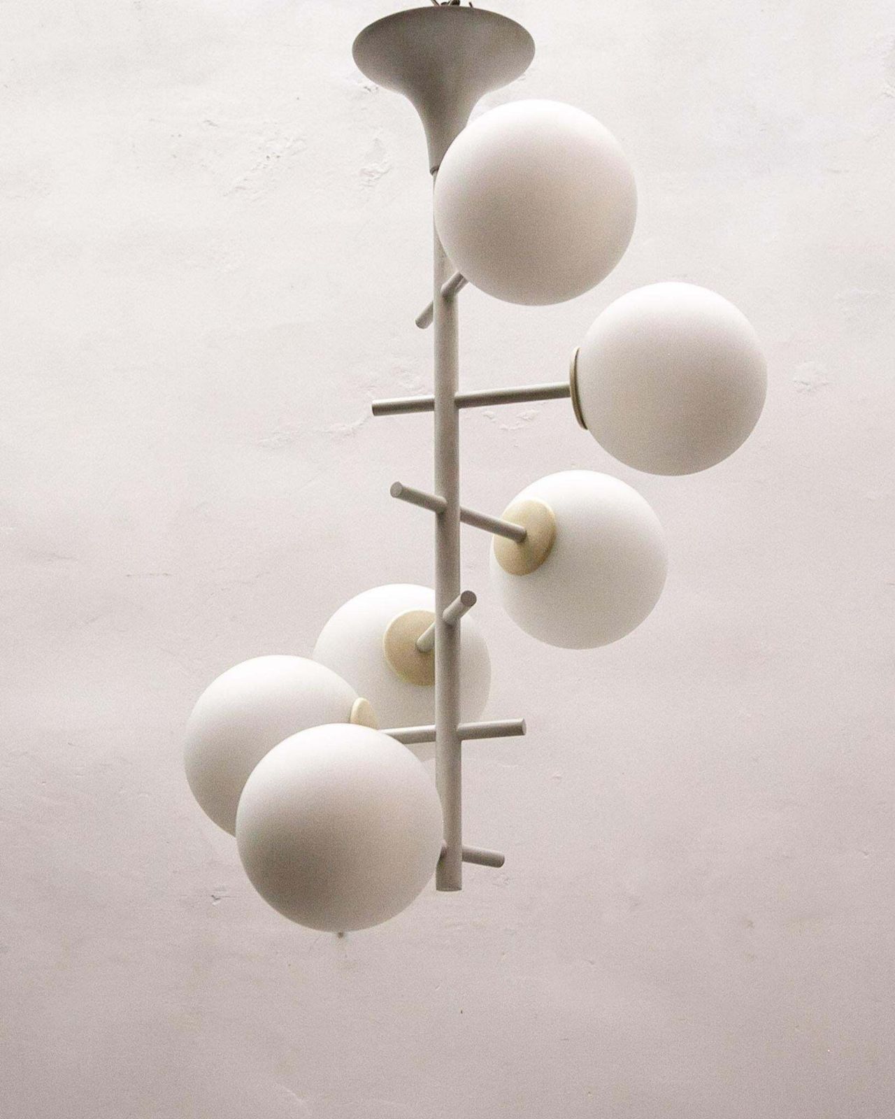Large Kaiser Sputnik White Opal Glass Globes Chandelier, Germany, 1960s photo for sale