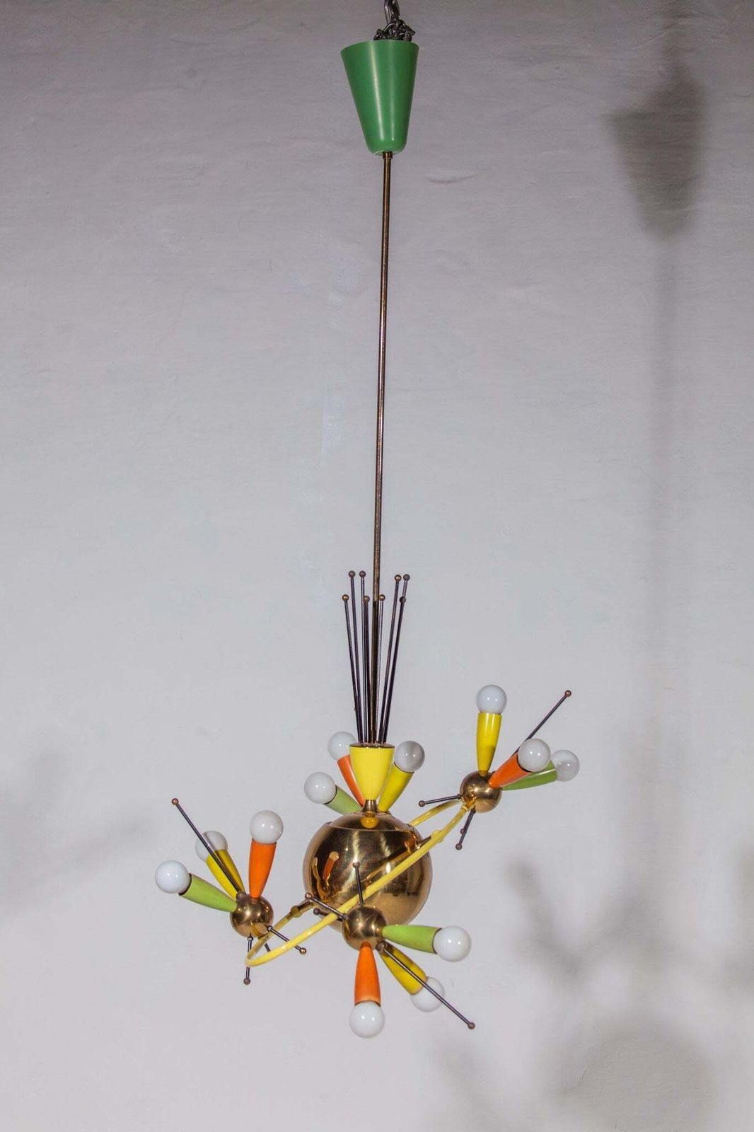 Space Age Fifties Brass Multicolored Chandelier Style Angelo Lelli, 1959 photo vintage