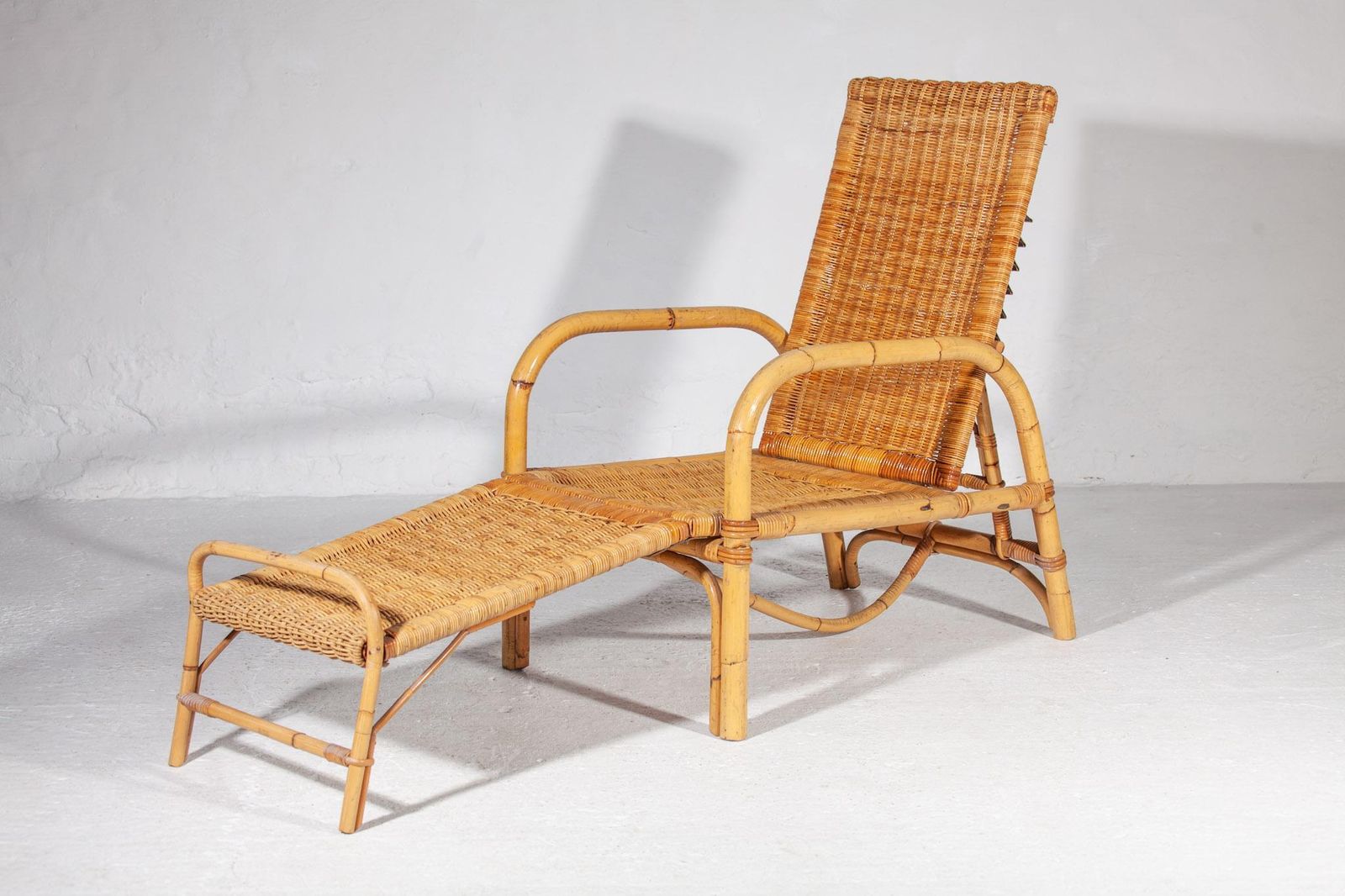 Bamboo Boho Rattan Easy Chair For Your Patio, 1960s Italy, With Foot Stool photo for sale