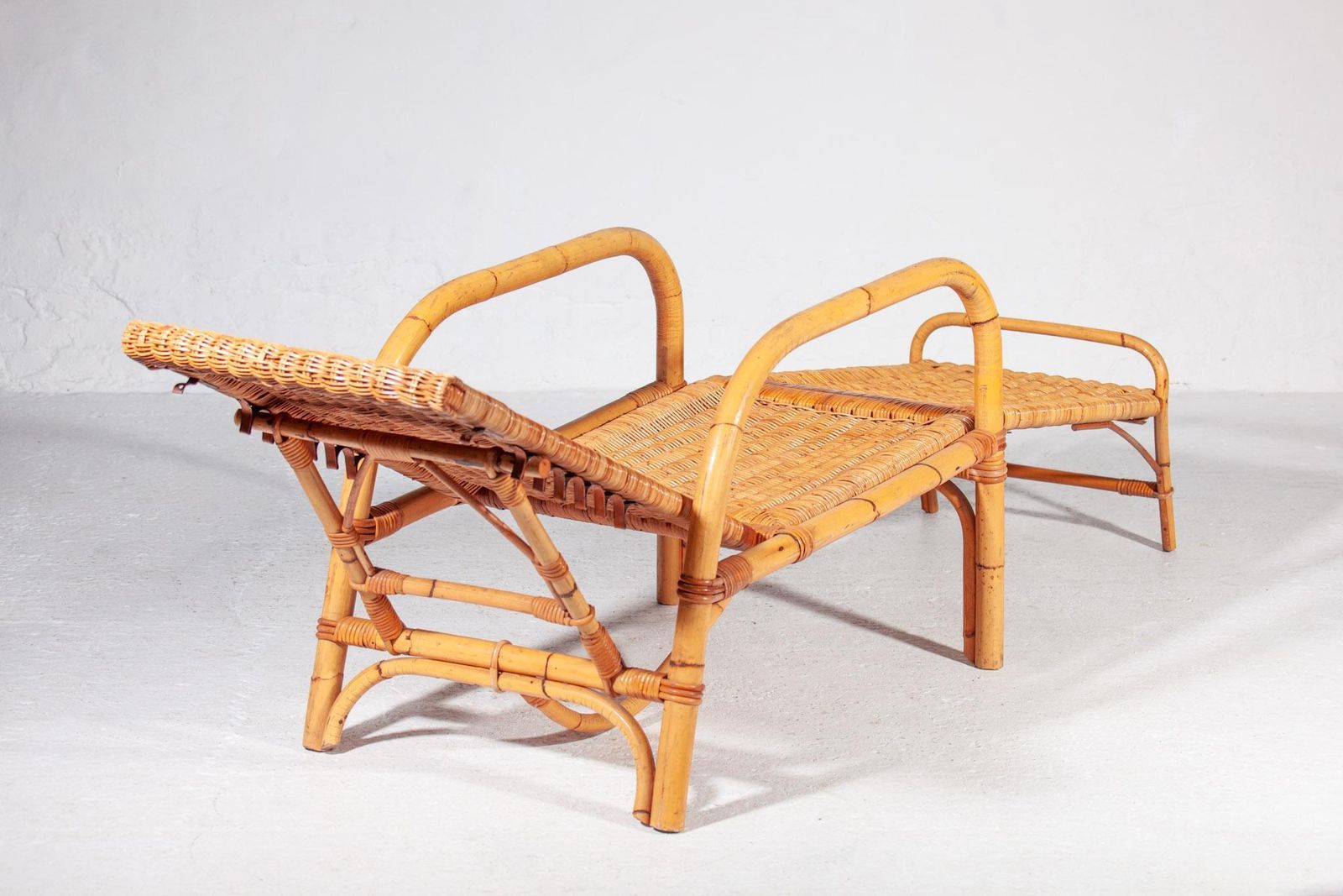 Bamboo Boho Rattan Easy Chair For Your Patio, 1960s Italy, With Foot Stool photo vinterior