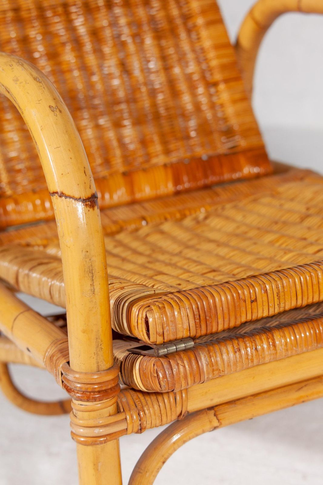 photo for sale Bamboo Boho Rattan Easy Chair For Your Patio, 1960s Italy, With Foot Stool