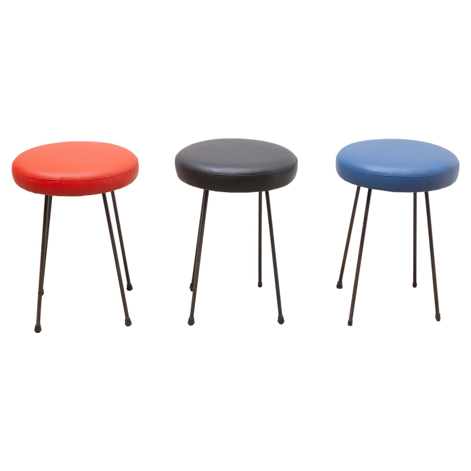 Black, Red And Blue Seats Low Bar Stools, 1950s France