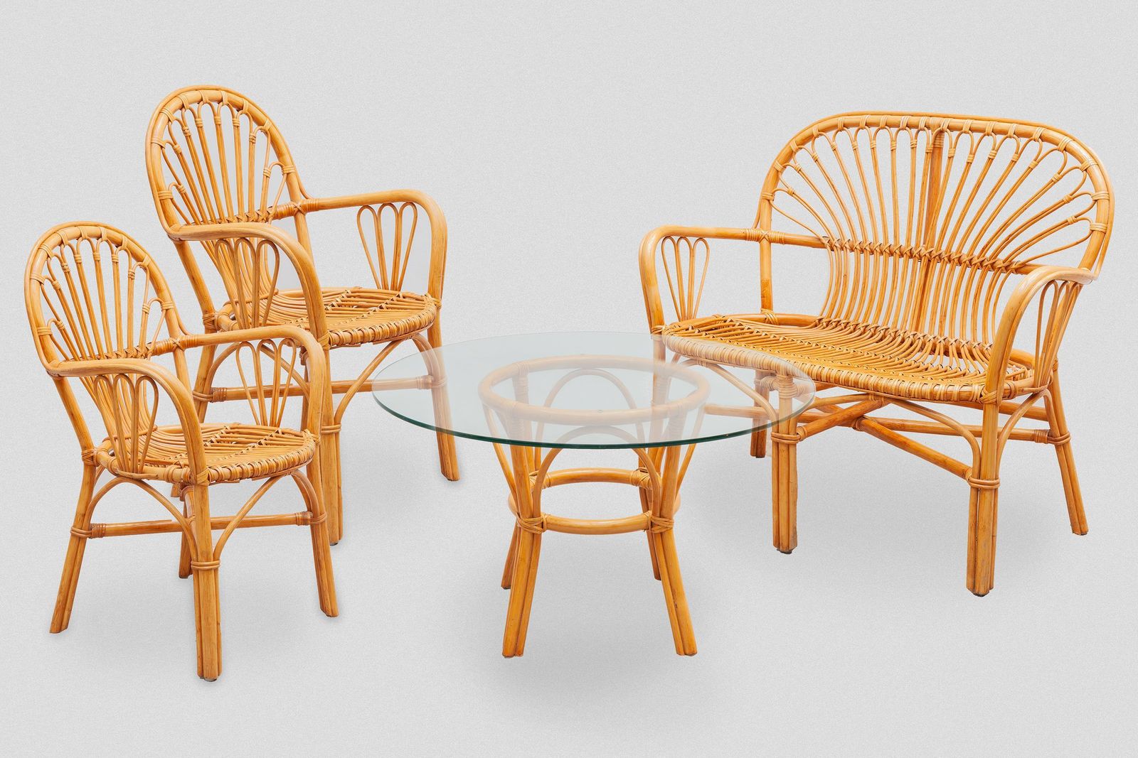 photo for sale Boho Bamboo Two Seater And Coffee Table 1970s, Italy