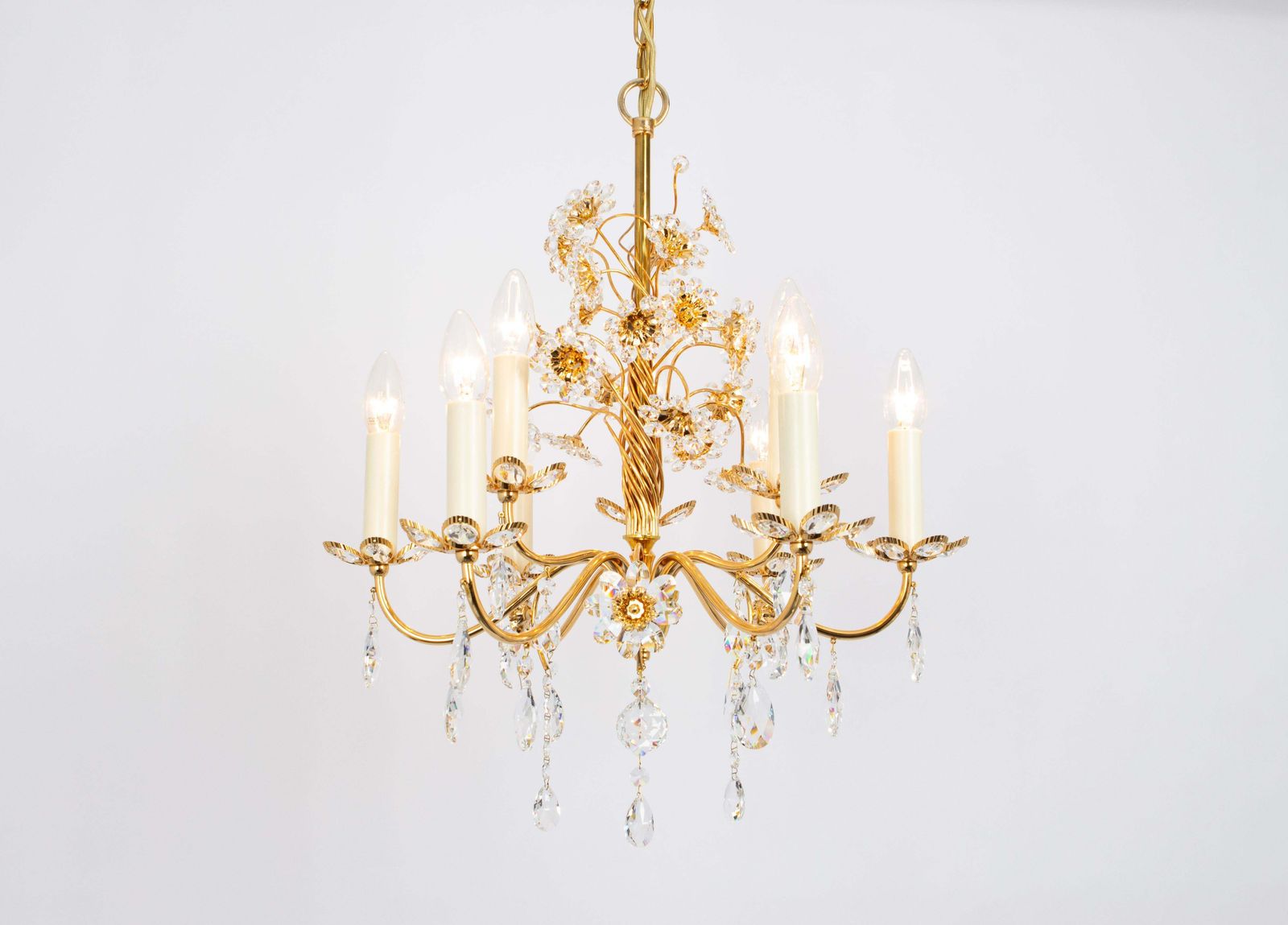 Large Gilt Brass Flower Shape Chandelier By Palwa, Germany, 1970s photo furniture