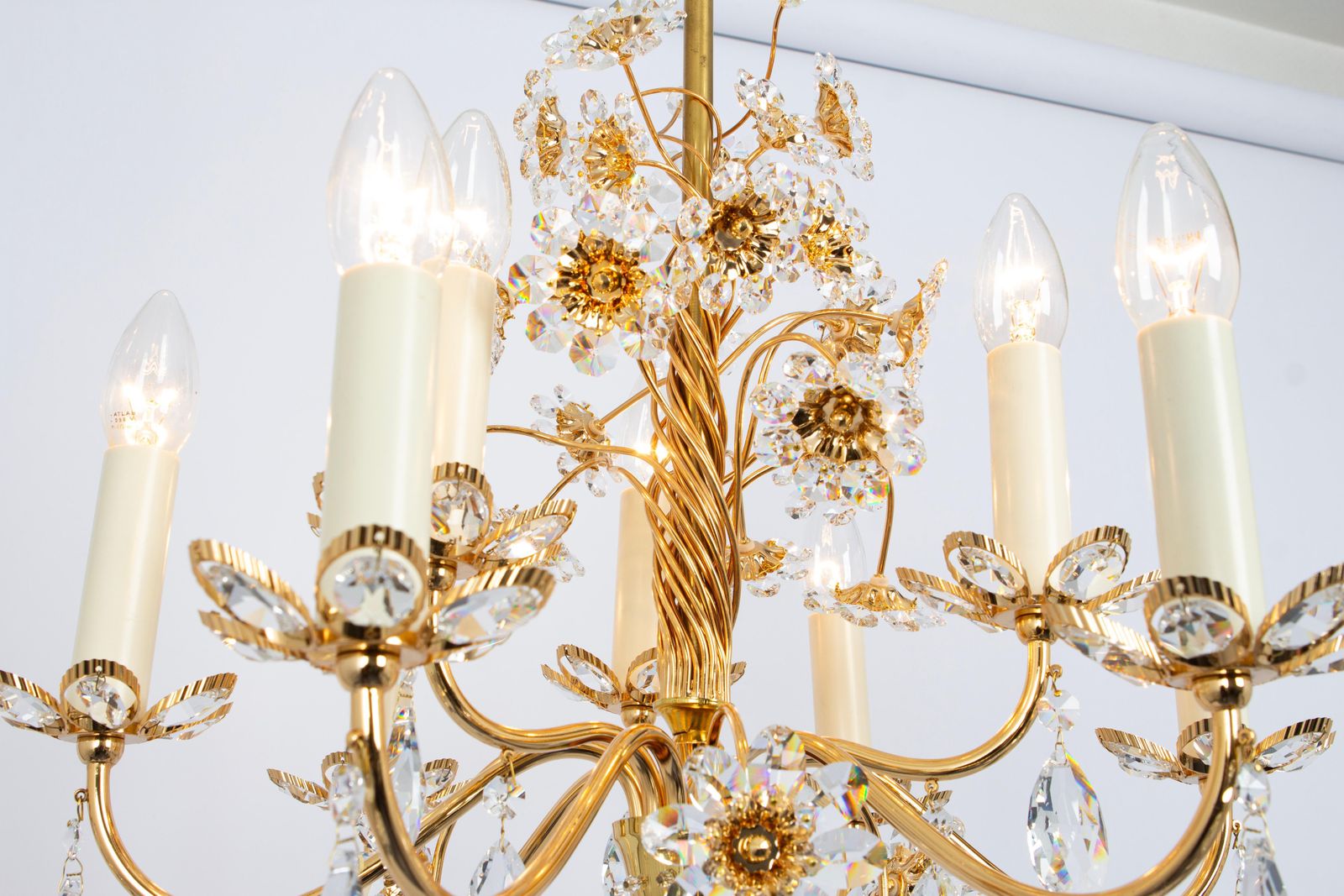 Large Gilt Brass Flower Shape Chandelier By Palwa, Germany, 1970s photo 1329.0