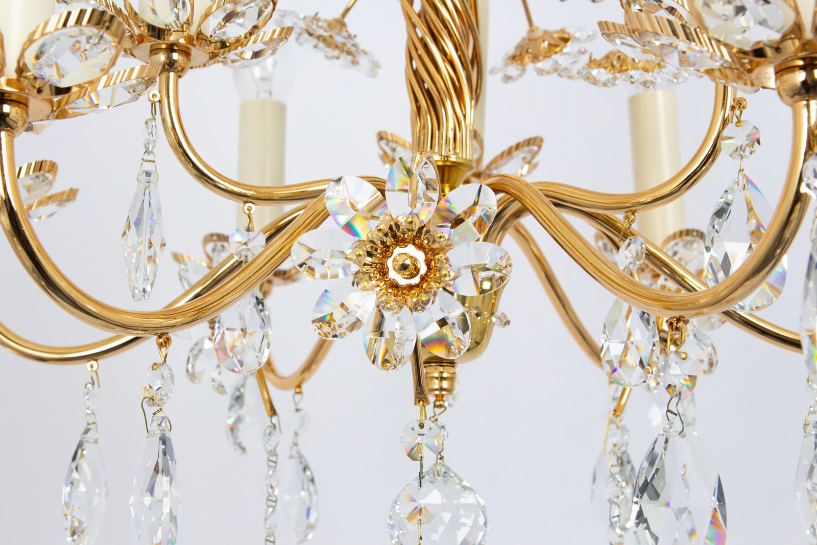 Large Gilt Brass Flower Shape Chandelier By Palwa, Germany, 1970s photo vintage