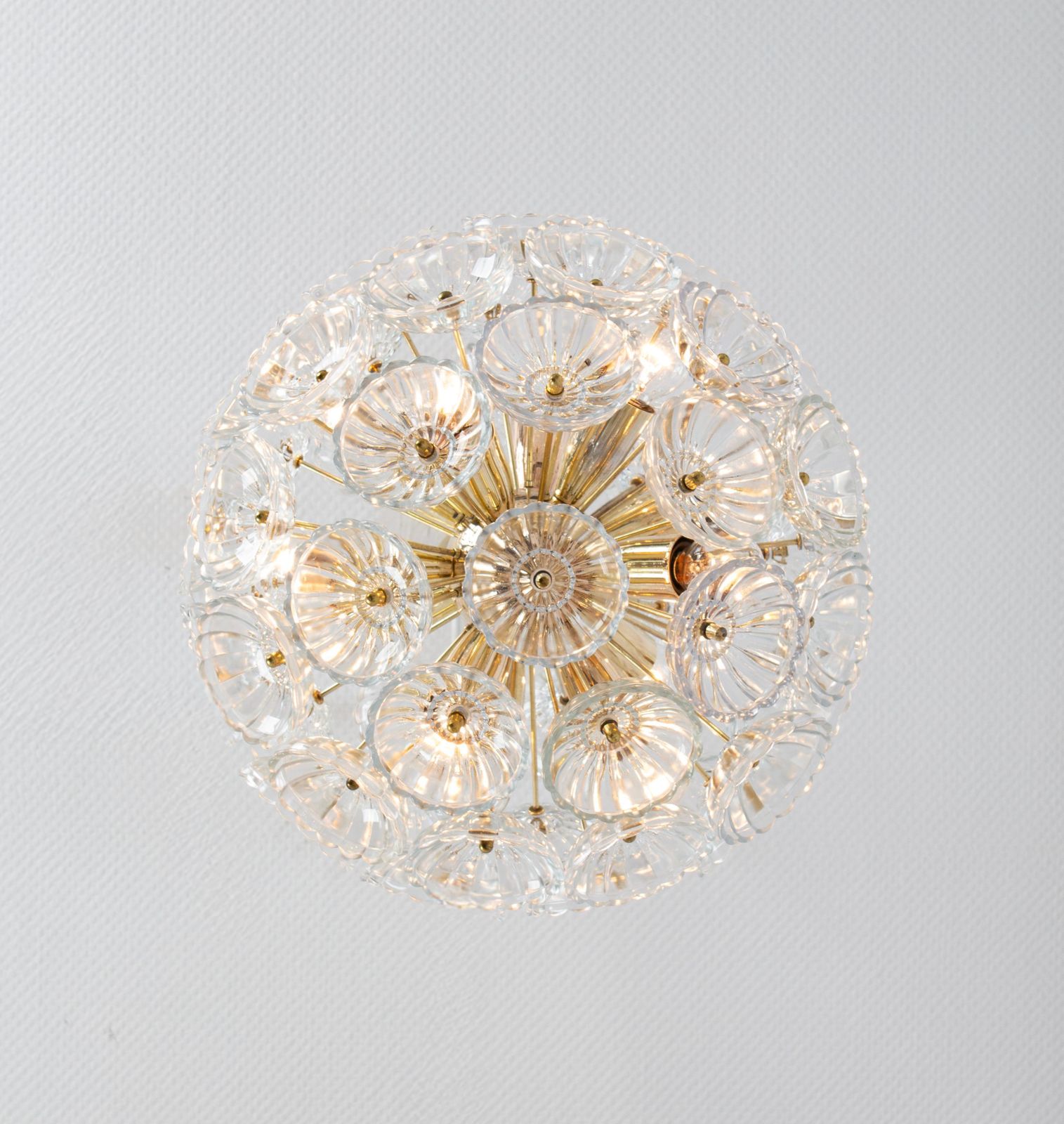 Stunning Floral Glass And Brass Sputnik Chandeliers, Germany, 1960s photo vinterior