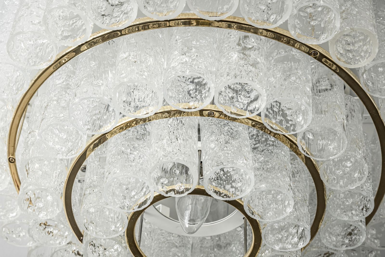 1 Of 2 Stunning Murano Ice Glass Tubes Chandelier By Doria, Germany, 1960s photo Lighting