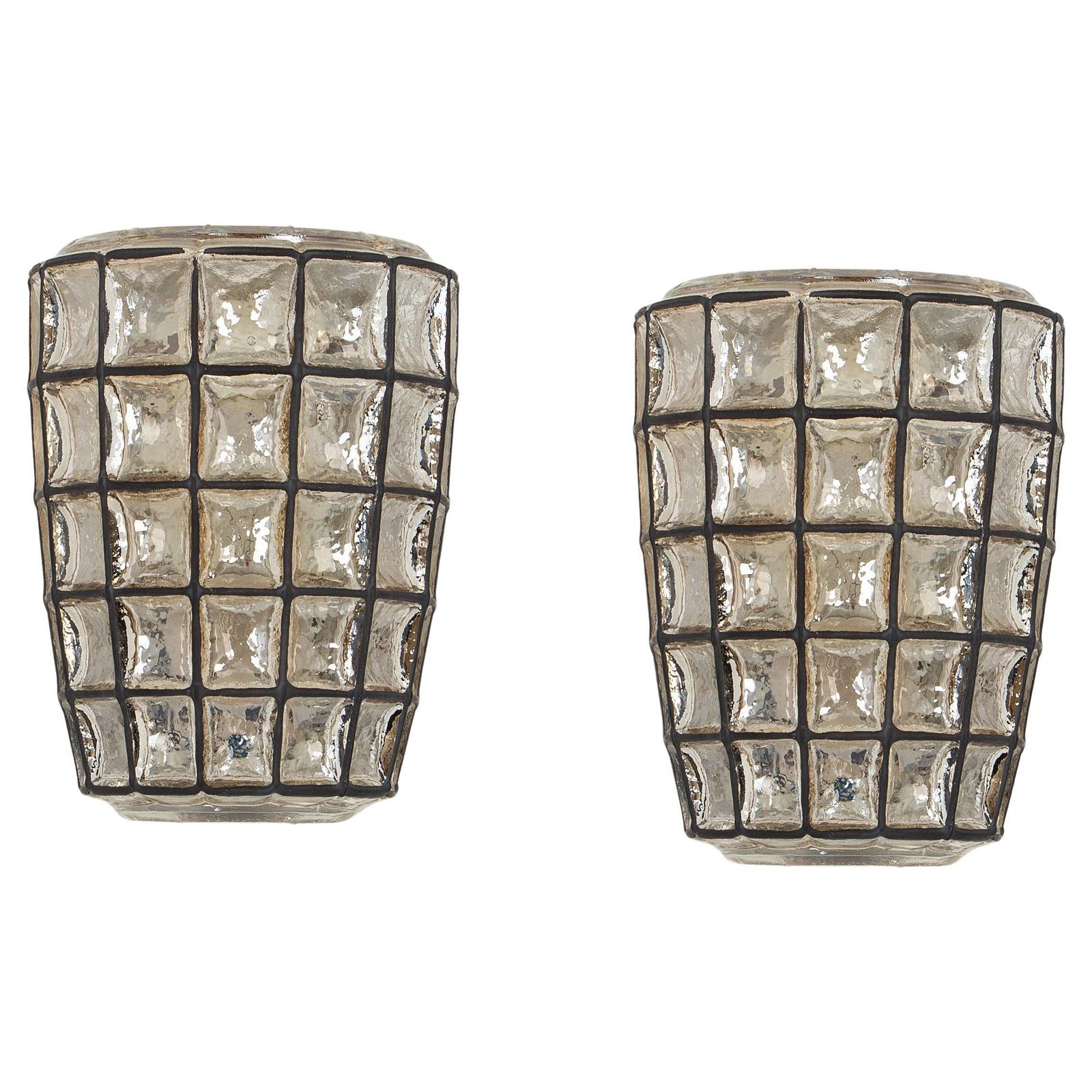 1 Of 2 Pairs Of  Wall Lights Sconces Iron Glass By Limburg, Germany, 1960s