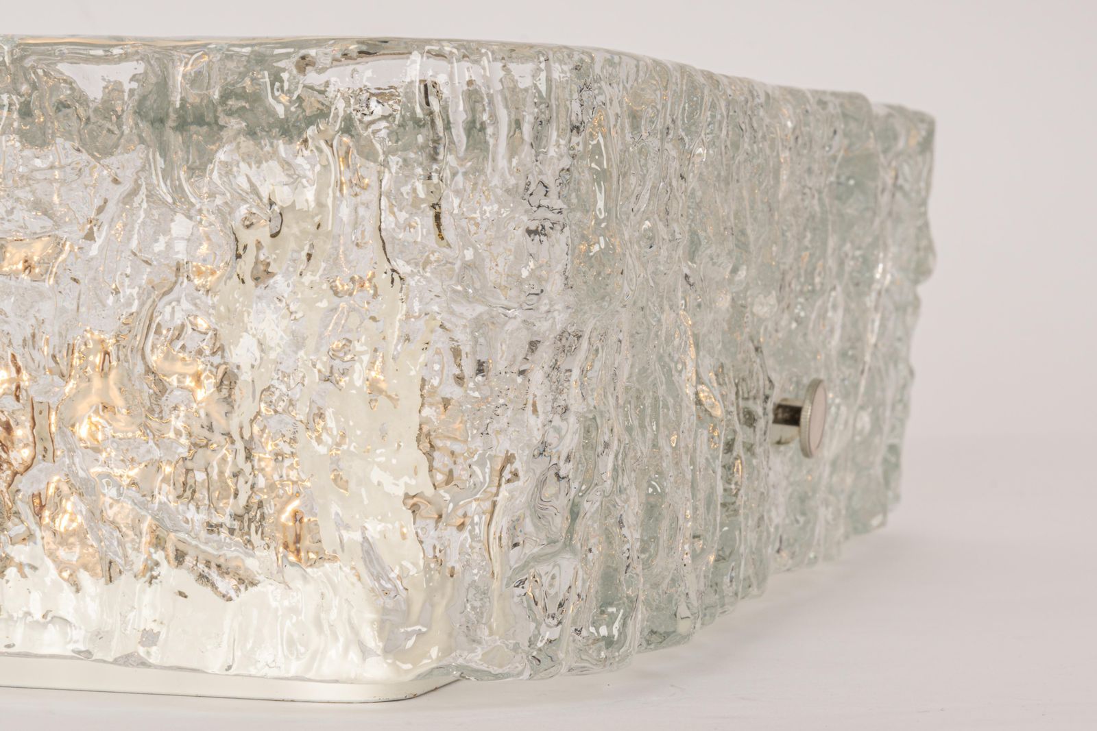 1 Of 3 Large Square Murano Ice Glass Flushmount, Kaiser, Germany, 1970s photo vintage