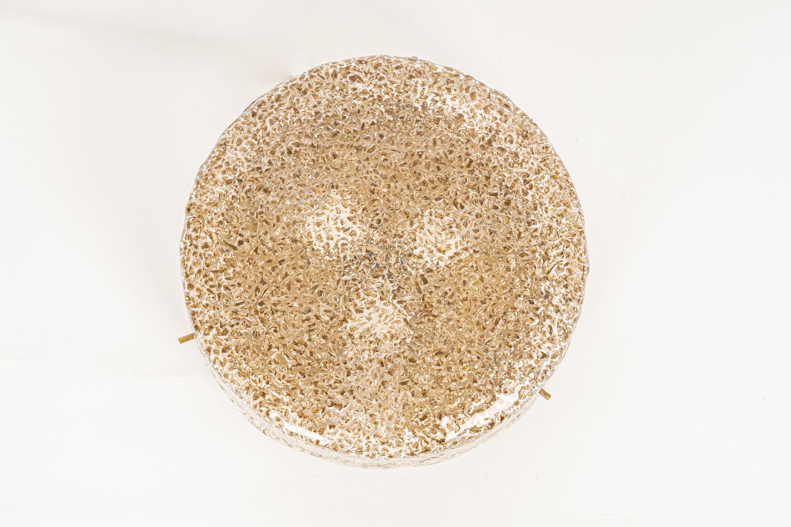 1 Of 2 Large Brass Hillebrand Murano Glass Flush Mount, Germany, 1970s photo for sale