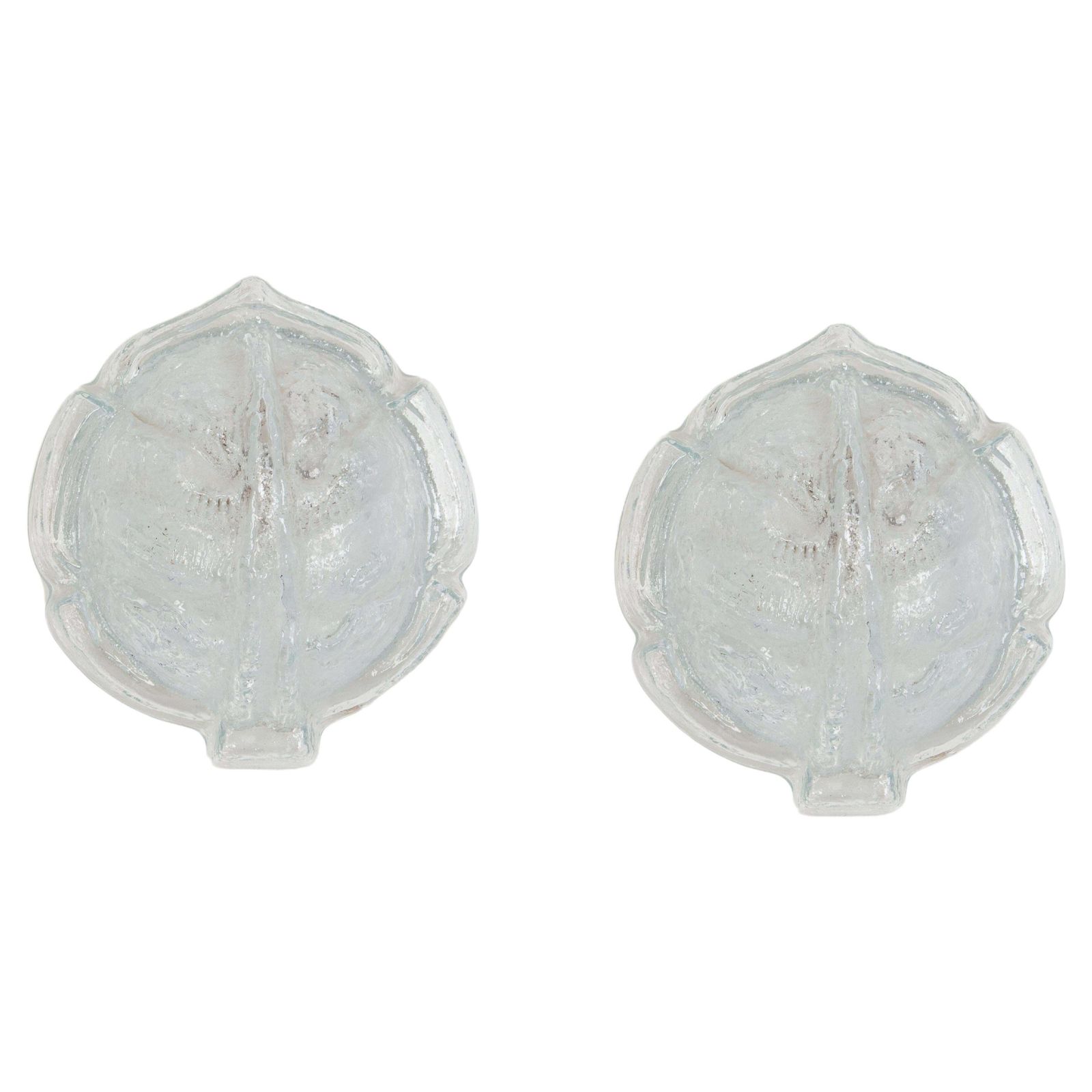 1 Of 6 Ice Glass Shell Glass Wall Light Sconce By Limburg, Germany, 1970s