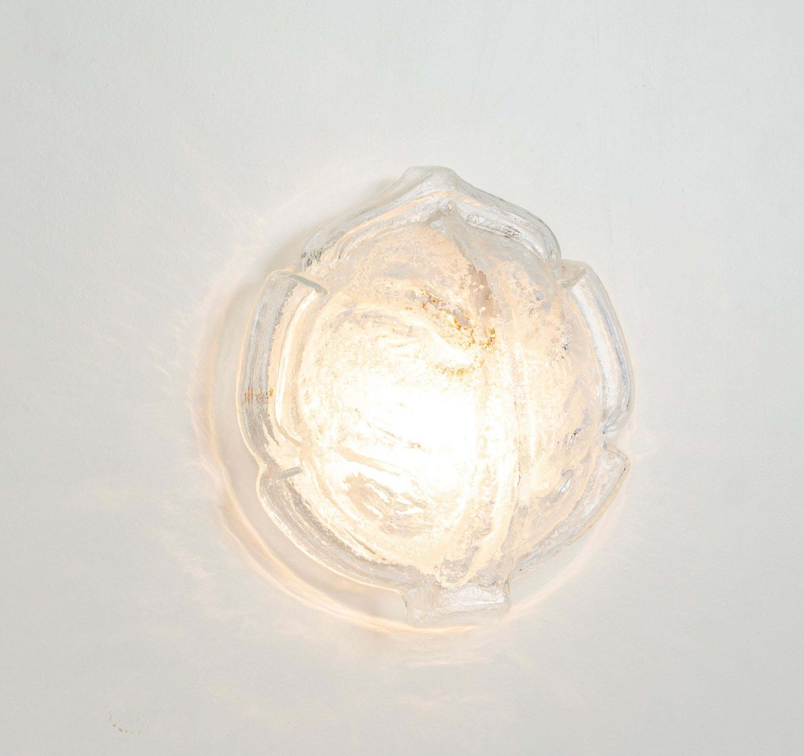 1 Of 6 Ice Glass Shell Glass Wall Light Sconce By Limburg, Germany, 1970s photo vinterior