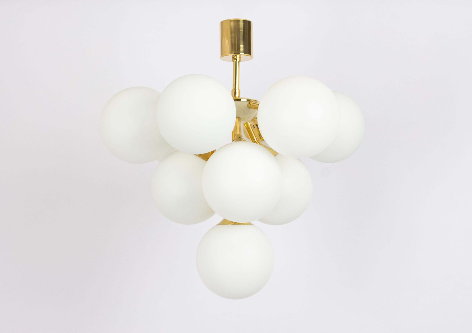 1 Of 2 Large Stunning Kaiser Sputnik Opal Glass Chandelier, Germany, 1970s photo furniture