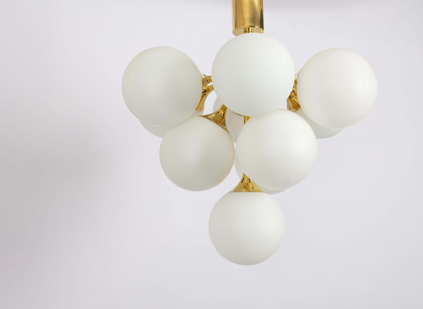 1 Of 2 Large Stunning Kaiser Sputnik Opal Glass Chandelier, Germany, 1970s photo for sale
