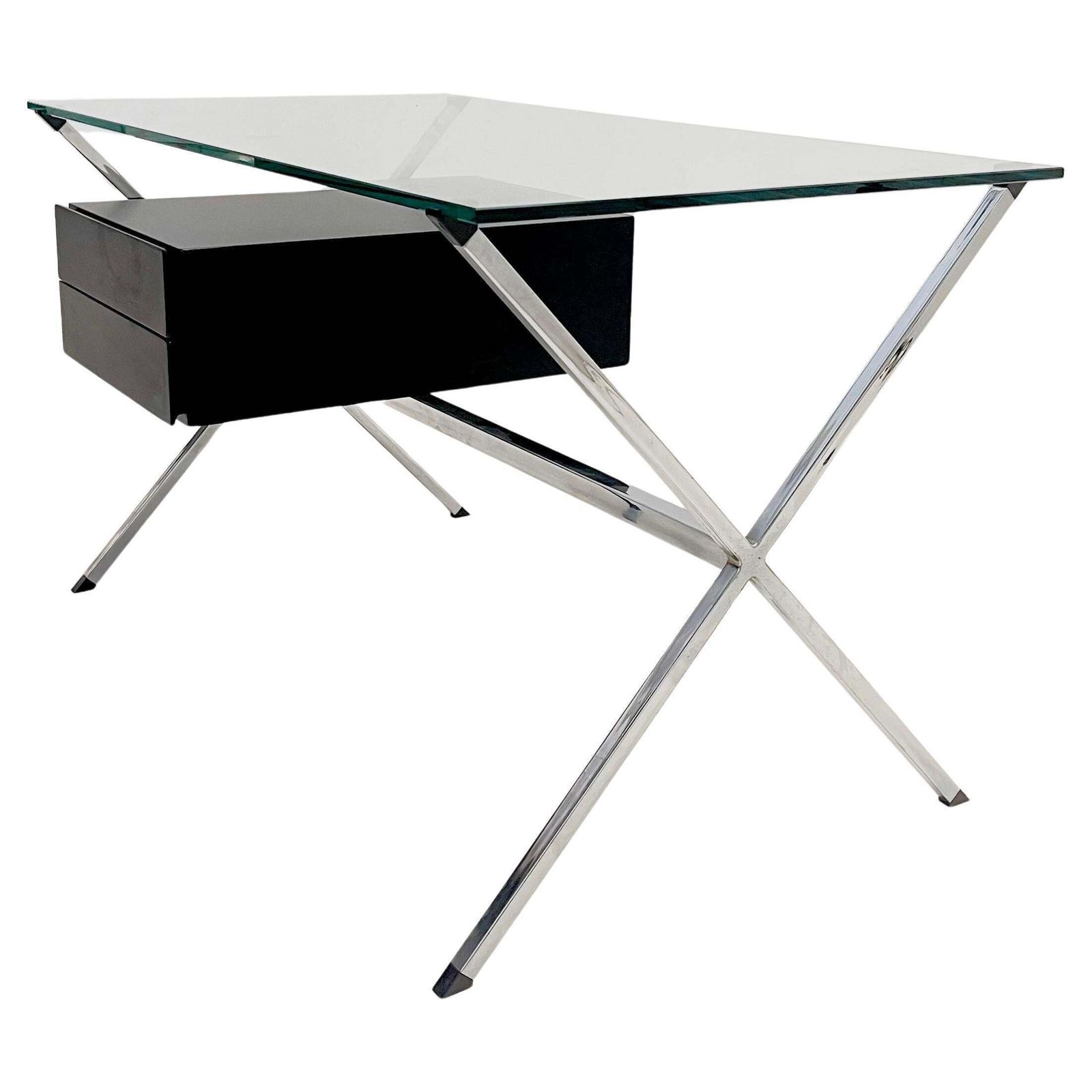 Franco Albini For Knoll   Chrome Glass And Black Wood Desk